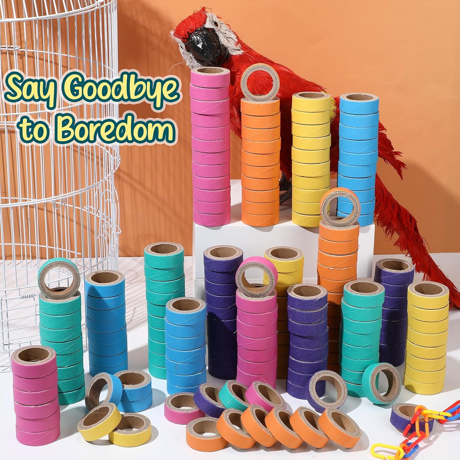 Skyygemm 120 Pcs Bagels Bird Toys Bulk for Parrots Cardboard Core Bird Toy Chewing Shredding Foraging Play Foot for Medium and Large Parrot Mini Macaws African Grey Cockatoos - Happypetzone.online - Image 4
