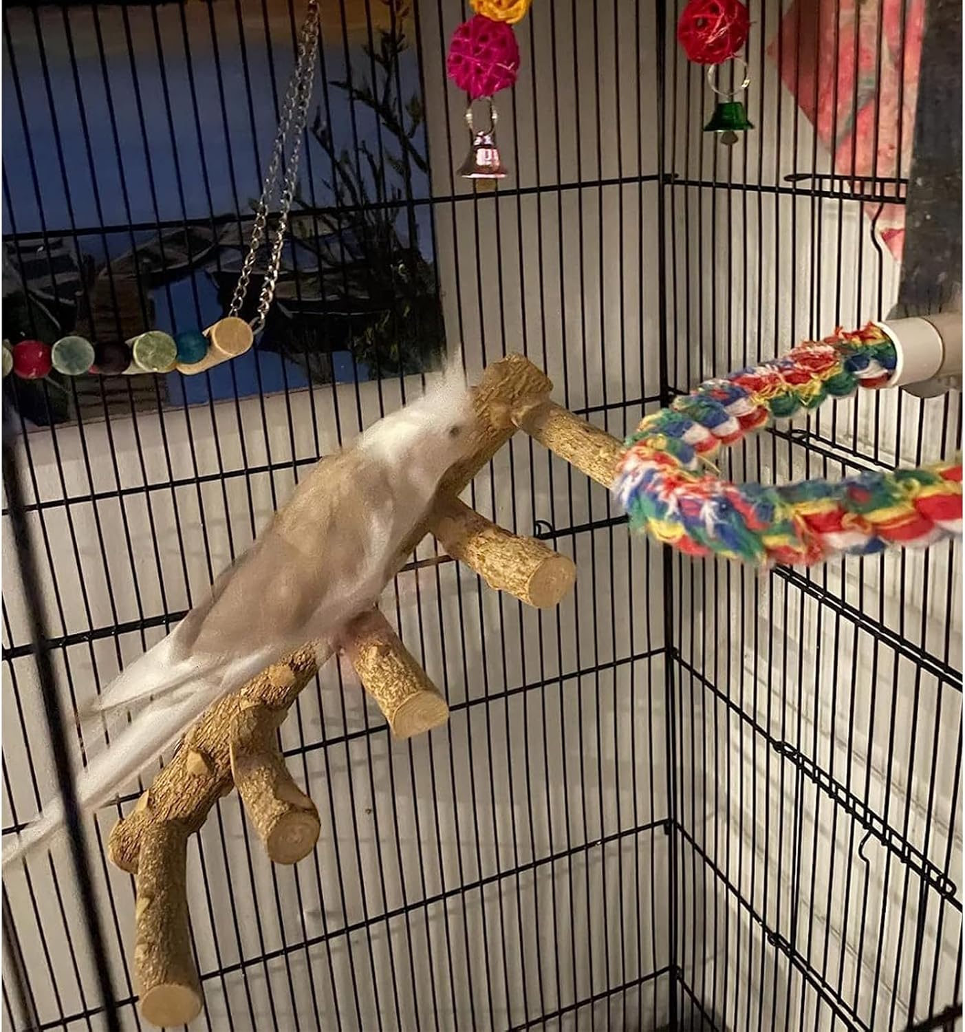 Bird Parrot Ladder Perch for Cage, Nature Wooden Bird Bridge Exercise Stands Parrot Climbing Chewing Toys for Small Animal - Happypetzone.online - Image 2