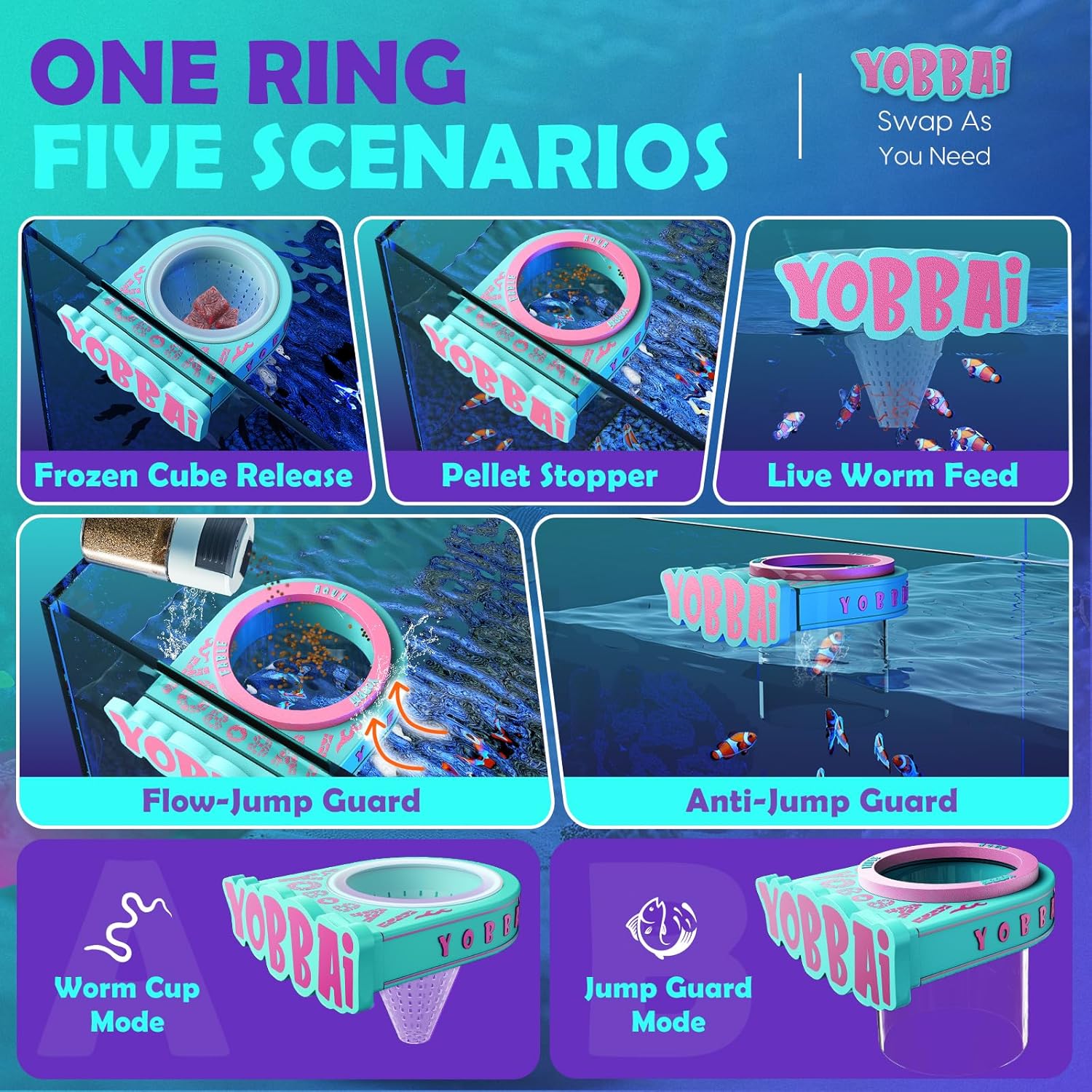 Yobbai Magnetic Fish Feeding Ring – Strong Magnet Feeder for Betta Goldfish Shrimp, Stops Waste, Anti Jump, Works with Floating Pellets Frozen & Live Worms - Happypetzone.online - Image 2