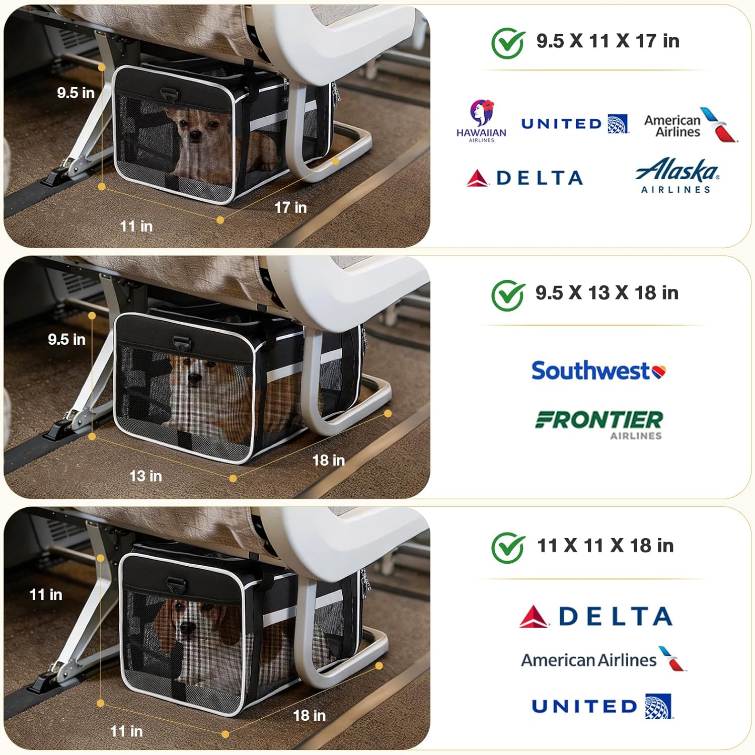 Lekereise Top-Expandable Pet Carrier 17x11x9.5 Inch Alaska Hawaiian Airline Approved Soft Sided Underseat to 12lbs Travel Carriers for Small Cats and Dogs with Locking Safety Zippers Anti-Scratch Mesh - Happypetzone.online - Image 2