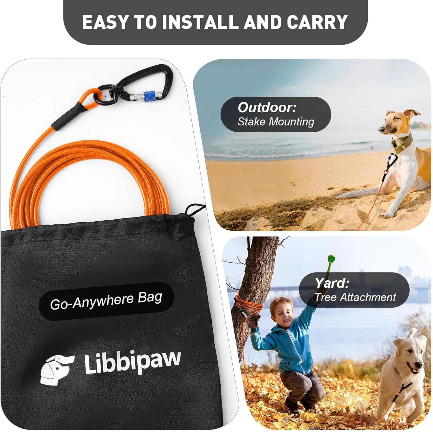 Dog Tie Out Cable 10FT Heavy Duty Chew Proof, Tangle-Free Runner with 360° Swivels & Locking Clip for Large Dogs Up to 250LBS - Rust Proof Leash for Yard, Camping, Outside (Orange 10FT) - Happypetzone.online - Image 5