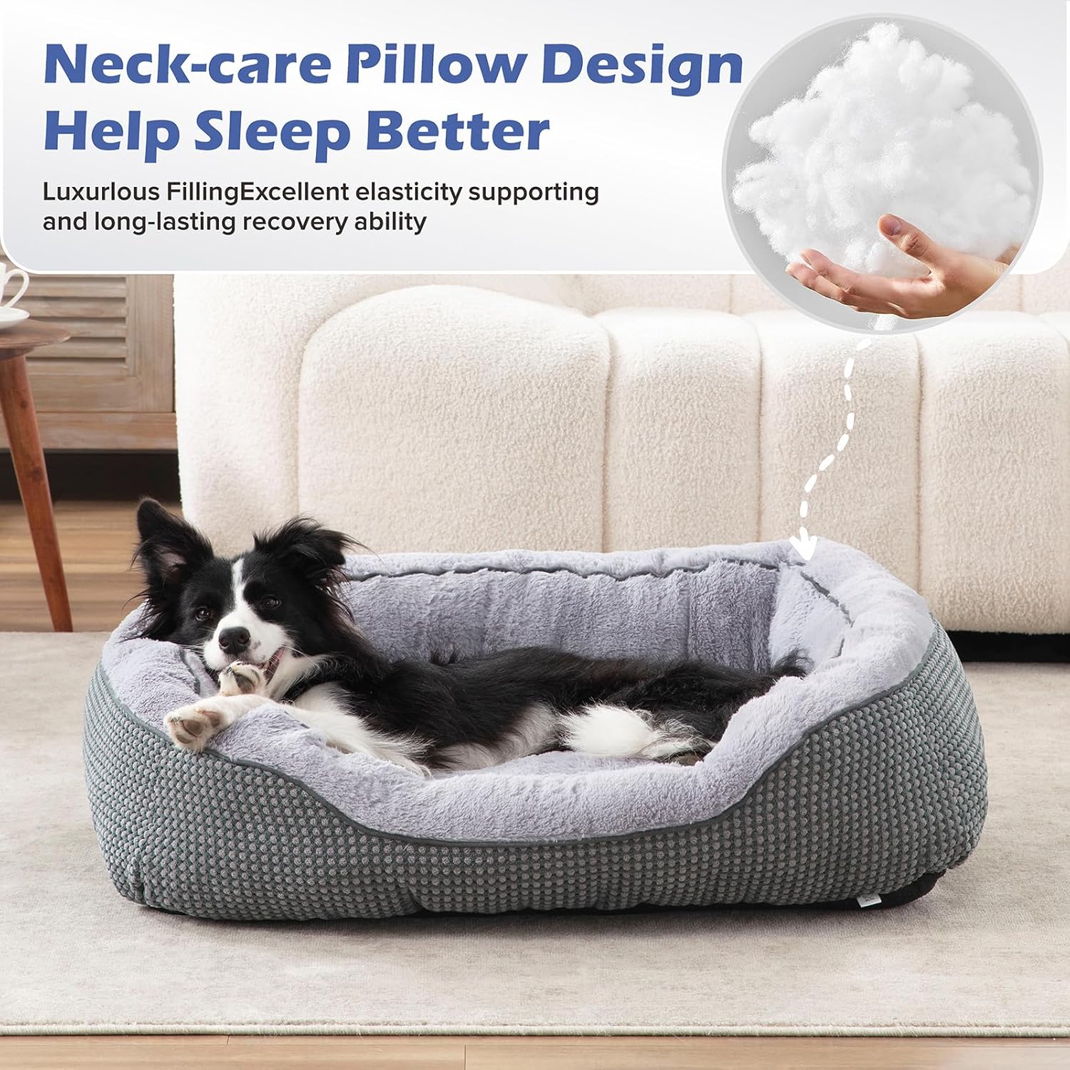 INVENHO Medium Dog Beds for Medium Dogs Washable, Rectangle Dog Bed Medium Size Dog, Orthopedic Dog Bed, Warming Soft Calming Sleeping Puppy Bed Durable Pet Bed with Anti-Slip Bottom M(30"x24"x9") - Happypetzone.online - Image 3