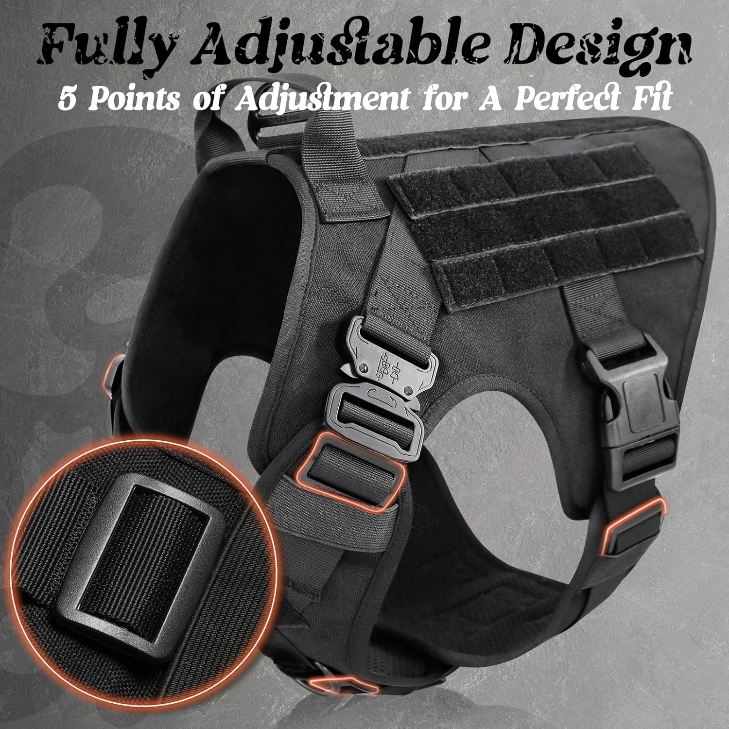 rabbitgoo Tactical Dog Harness for Large, Heavy Duty Pet Harness with Handle, No-Pull Service Vest Large Breed, Adjustable Military Dog Vest for Training Hunting Walking, Black, L - Happypetzone.online - Image 7