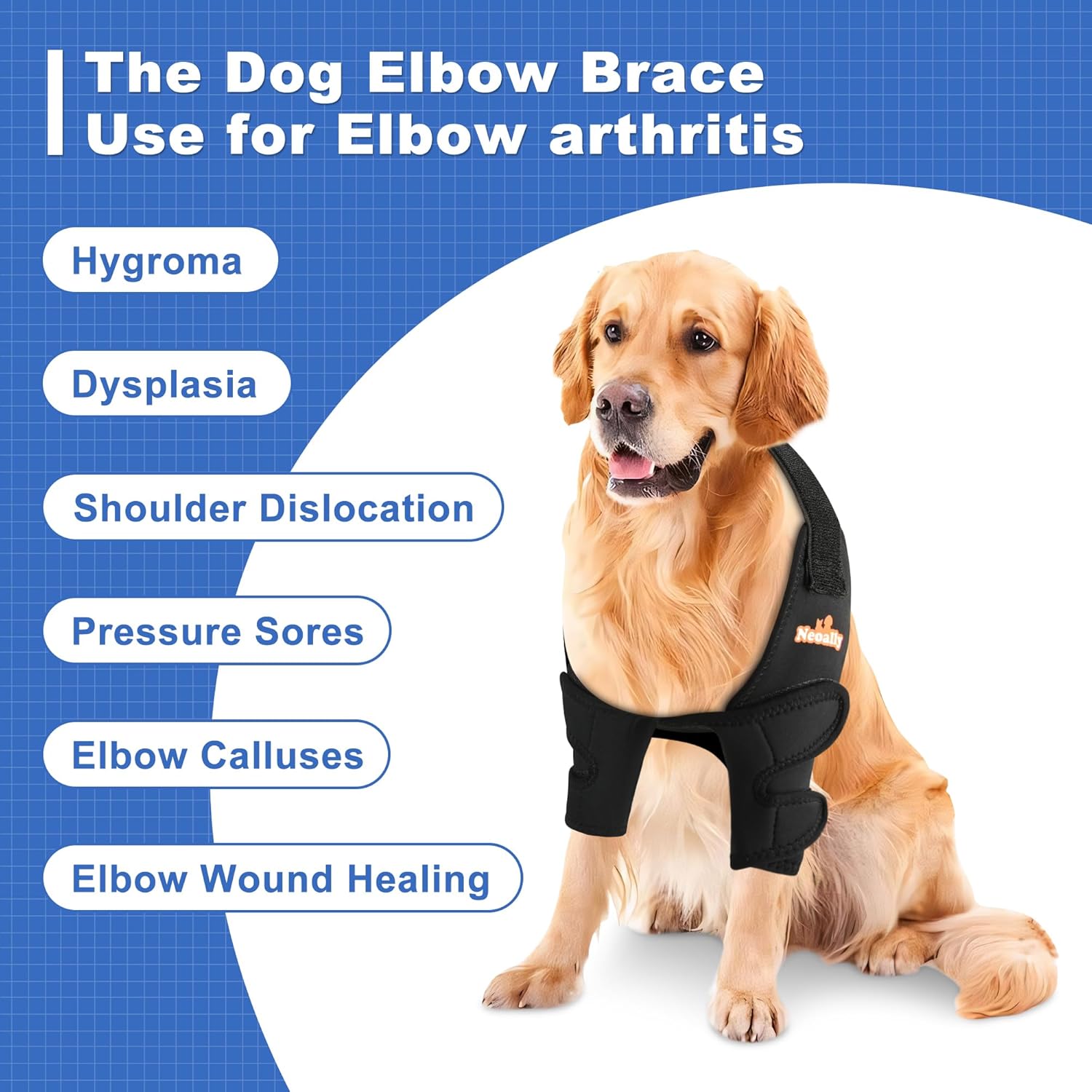 NeoAlly Breathable Dog Elbow Brace Protector Pads for Canine Elbow and Shoulder Support Elbow Hygroma, Dysplasia, Osteoarthritis, Elbow Calluses, Pressure Sores and Shoulder Dislocation (Right Large) - Happypetzone.online - Image 3