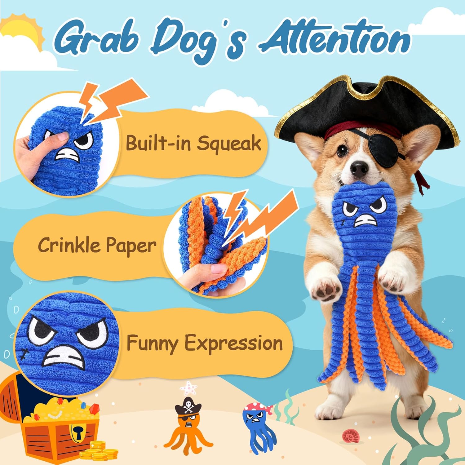 Zeaxuie Dog Toys for Aggressive Chewers, 2 Pack No Stuffing Dog Toys for Teething, Squeaky Chew Toy to Keep Them Busy for Small and Medium Breed, Crinkle Octopus - Happypetzone.online - Image 3