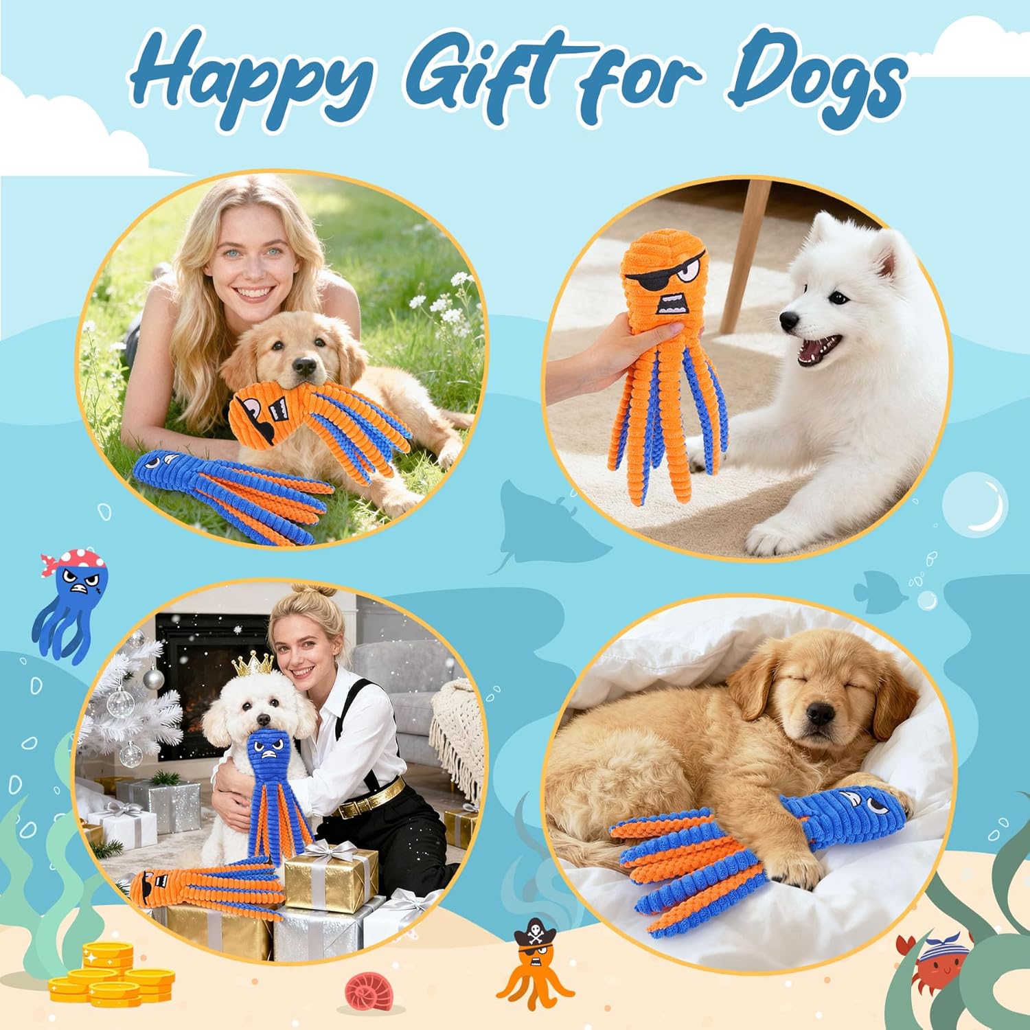 Zeaxuie Dog Toys for Aggressive Chewers, 2 Pack No Stuffing Dog Toys for Teething, Squeaky Chew Toy to Keep Them Busy for Small and Medium Breed, Crinkle Octopus - Happypetzone.online - Image 7