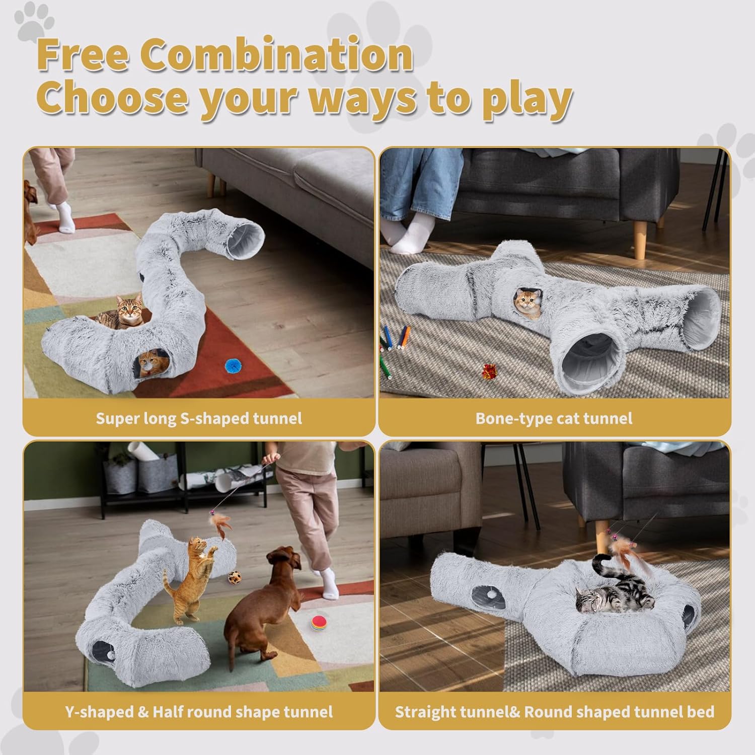 Odoland Cat Tunnels Bed with 1 Straight Tunnel and 20 Pet Toys - 5 Shapes DIY Indoor Cats Cave - Detachable Soft Cat Donut Tunnelset for Kitten Puppy Rabbit Ferret - Happypetzone.online - Image 4