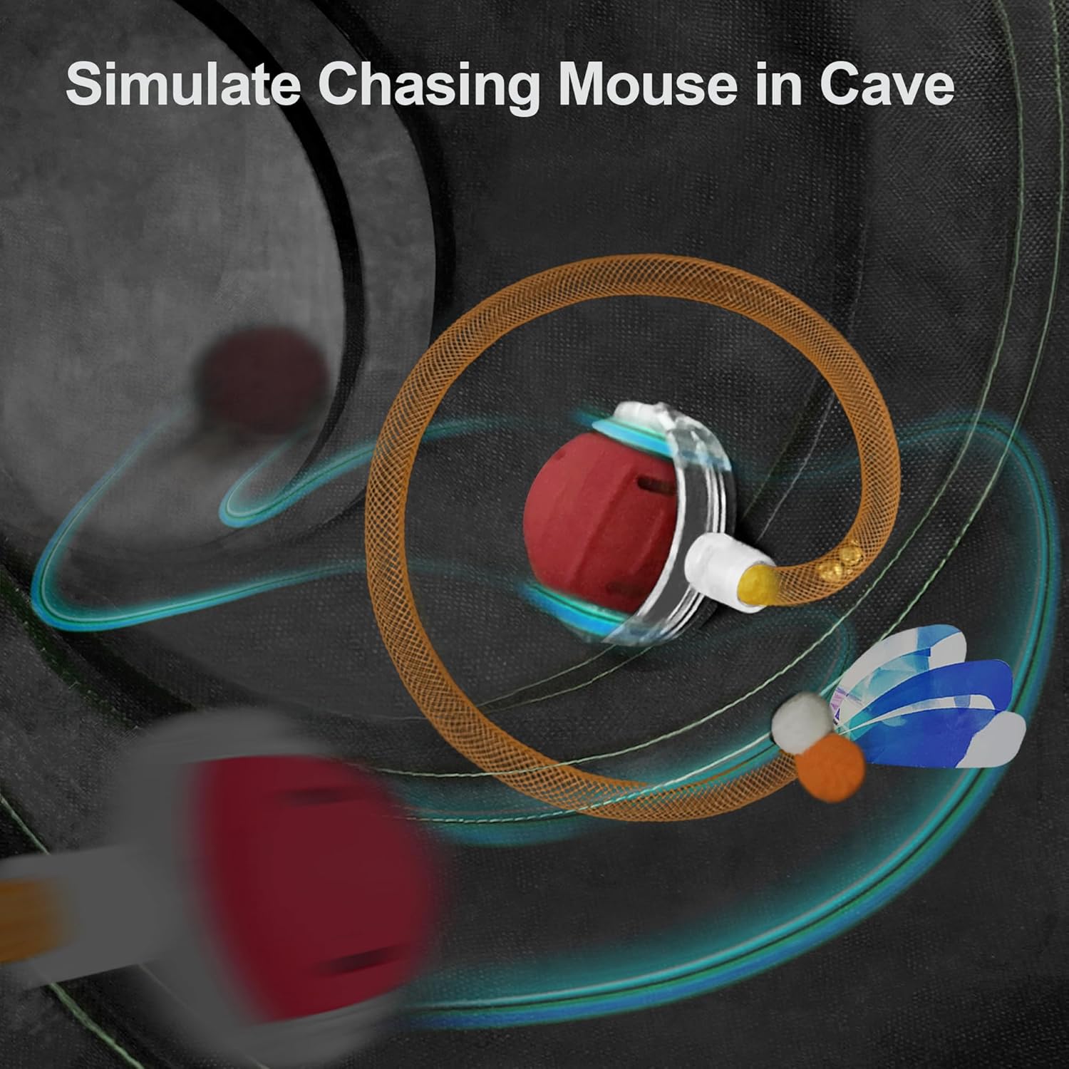 Interactive Cat Toys Ball Fast Rolling in Cat Tunnel – Motion-Activated Ball in Enrichment Tunnel,Hide & Seek Puzzle Game for Indoor Cats & Kittens,Boredom Relief for Cats (Orange-red) - Happypetzone.online - Image 2