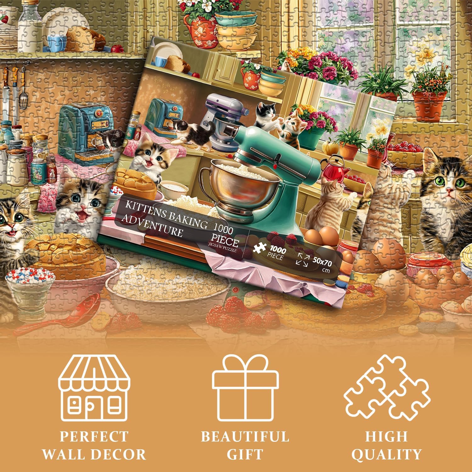 Cat Puzzles for Adults 1000 Pieces, Funny Puzzles Kittens, Food Cake Cat in Kitchen Puzzle, Animal Kitty Jigsaw Puzzle Challenge - Happypetzone.online - Image 6