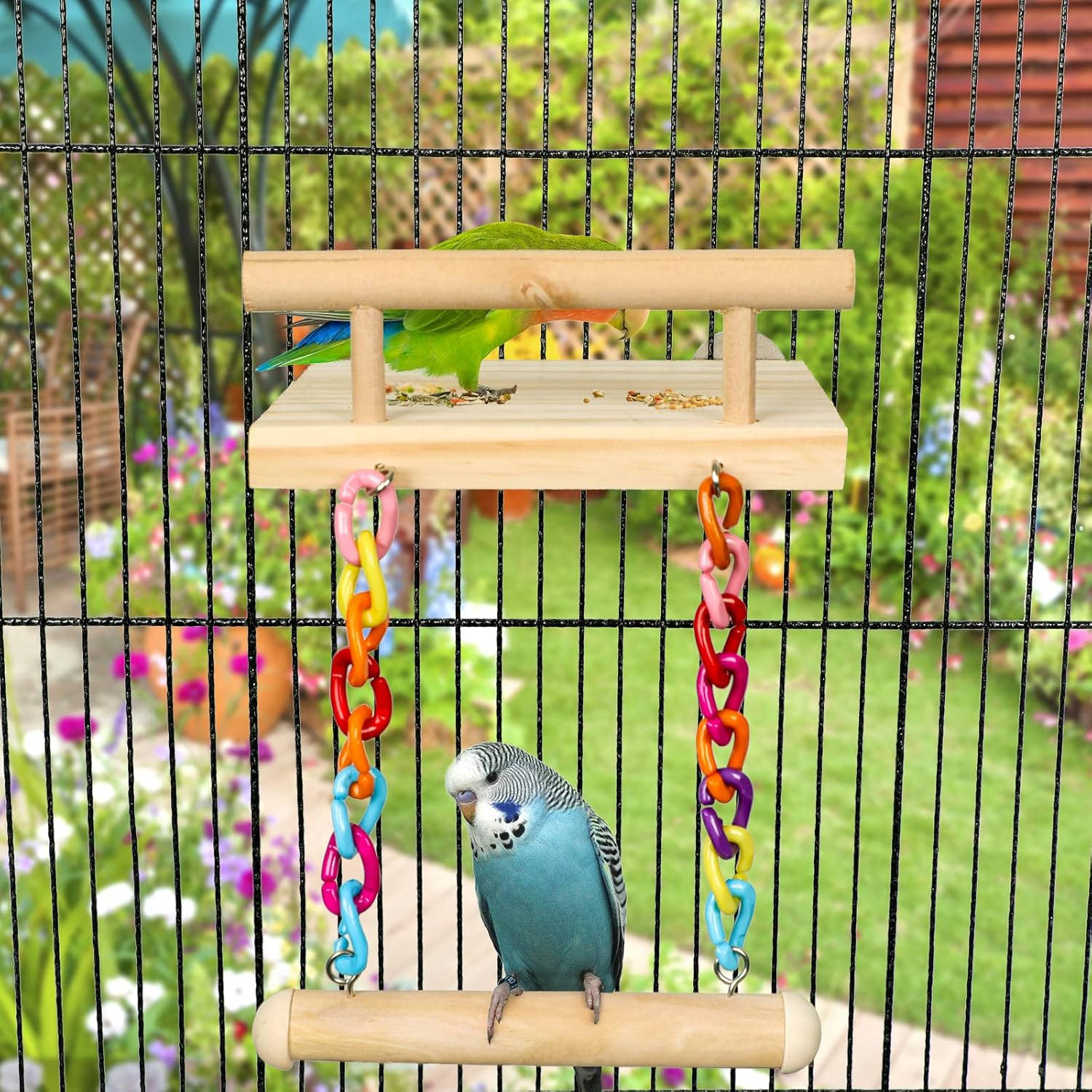 FrgKbTm Bird Perches Cage Toys Parrot Wooden Platform Play Gyms Exercise Stands with Acrylic Wood Swing Ferris Wheel Chewing for Animals Green Cheeks, Baby Lovebird, Chinchilla, Hamster Budgie - Happypetzone.online - Image 2