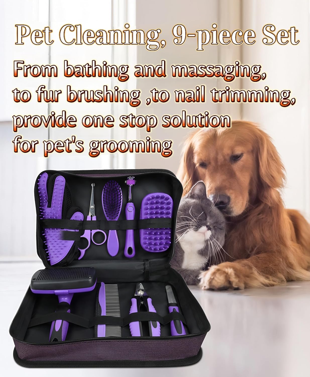 Pet Grooming Tools Kit-9 Packs Dog Cat Grooming Kit Dog Cat Grooming Supplies Dog Cat Brush Set Dog Nail Clippers and Cat Trimming Tools for Short and Long Hair Dog Cat Grooming - Happypetzone.online - Image 5