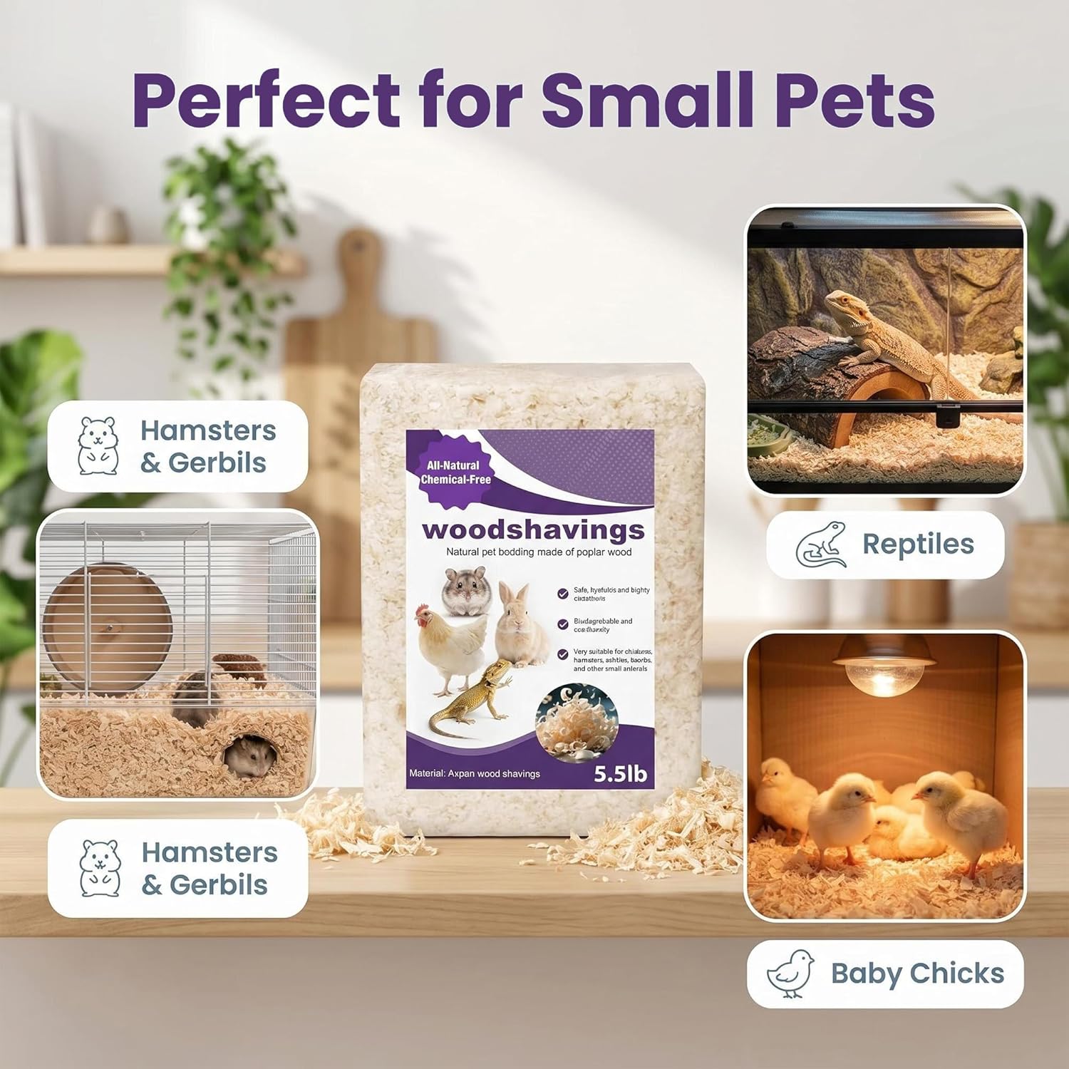 Natural Aspen Shavings Pet Bedding 5.5 Lb, Low-Dust & Chemical-Free, Ultra-Absorbent Cage Litter for Hamsters, Rabbits, Gerbils & Small Animals, Biodegradable Wood Shavings(70L Before Compression) - Happypetzone.online - Image 2