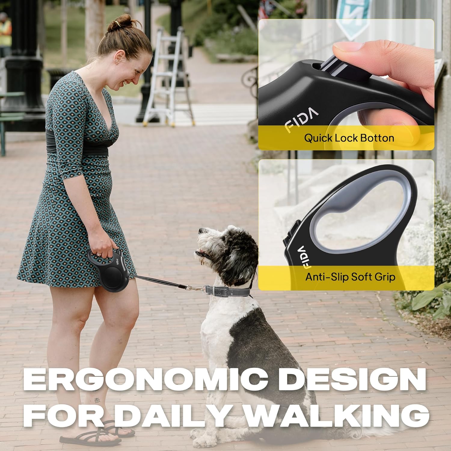 Fida Retractable Dog Leash Large Breed, Heavy Duty 16 ft Dog Walking Leash, up to 110 lbs, 360° Tangle Free, Black - Happypetzone.online - Image 5