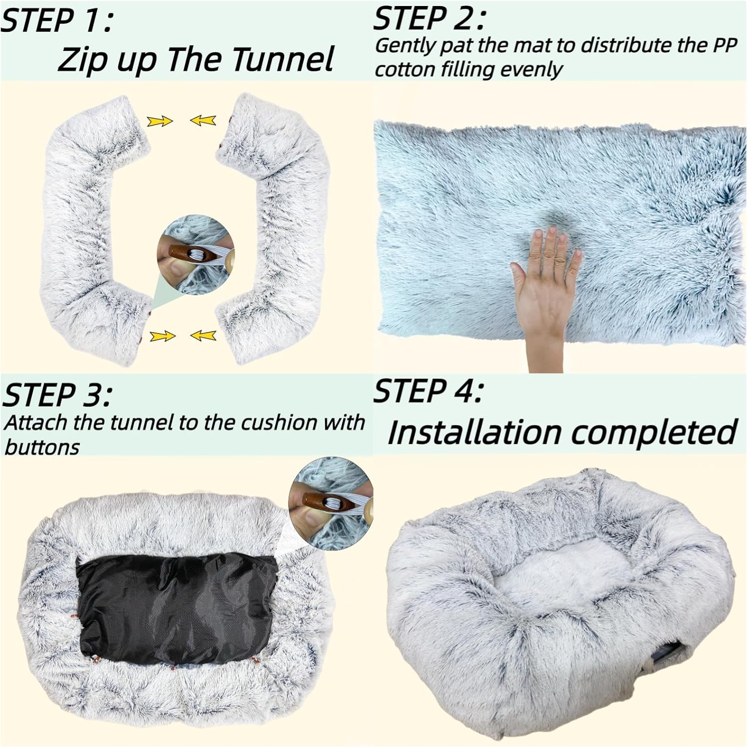 XxingSheep Extra Large Cat Tunnel Bed for Indoor Cats Peekaboo Cat Cave Donut with Center Mat - Happypetzone.online - Image 6