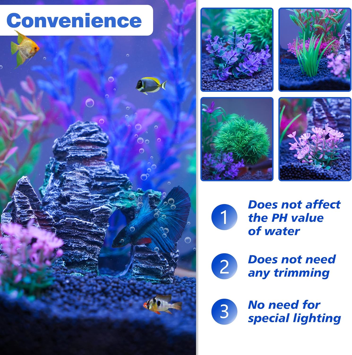 Ameliade Aquarium Artificial Plastic Plants Decorations and Rock Cave Decor Set Goldfish Betta Fish Tank Accessories Small Large Fish Bowl Ornaments - Happypetzone.online - Image 5