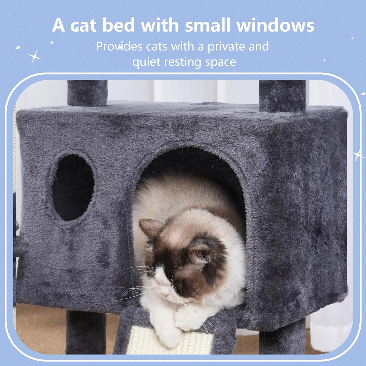 Hey-brother Cat Tree Tower, Scratching Posts with Removable Toys, Cozy Condo, Platform, Hammock, Sisal Scratch Board and Ball for Indoor Kittens, 41.3 Inches, Smoky Gray MPJ008SG - Happypetzone.online - Image 5