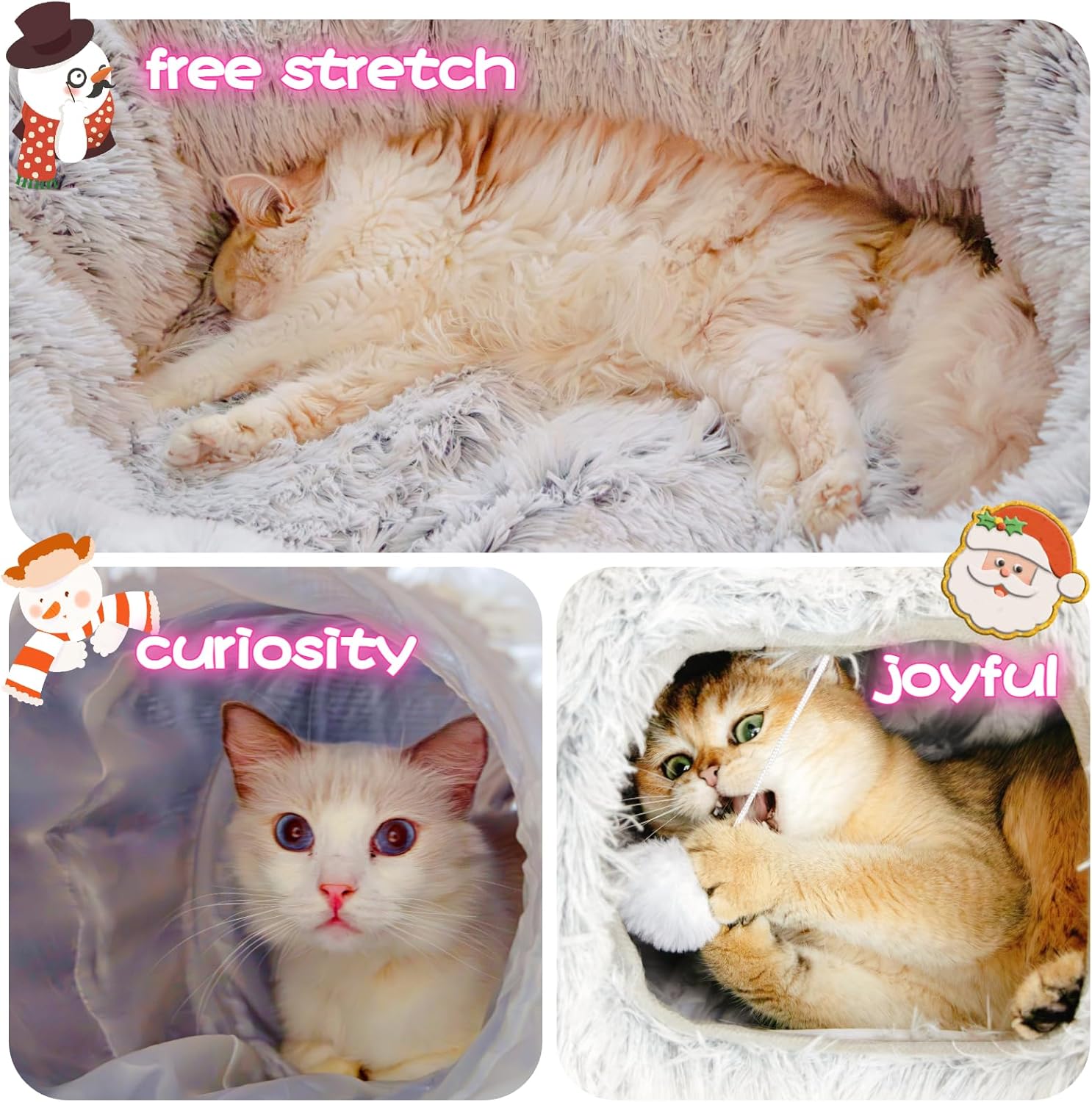 XxingSheep Extra Large Cat Tunnel Bed for Indoor Cats Peekaboo Cat Cave Donut with Center Mat - Happypetzone.online - Image 3