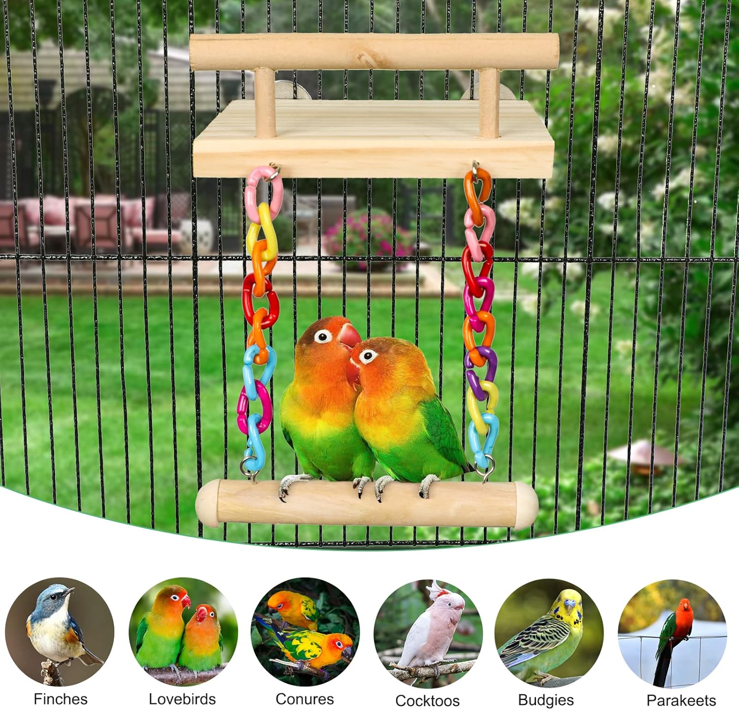 FrgKbTm Bird Perches Cage Toys Parrot Wooden Platform Play Gyms Exercise Stands with Acrylic Wood Swing Ferris Wheel Chewing for Animals Green Cheeks, Baby Lovebird, Chinchilla, Hamster Budgie - Happypetzone.online - Image 3