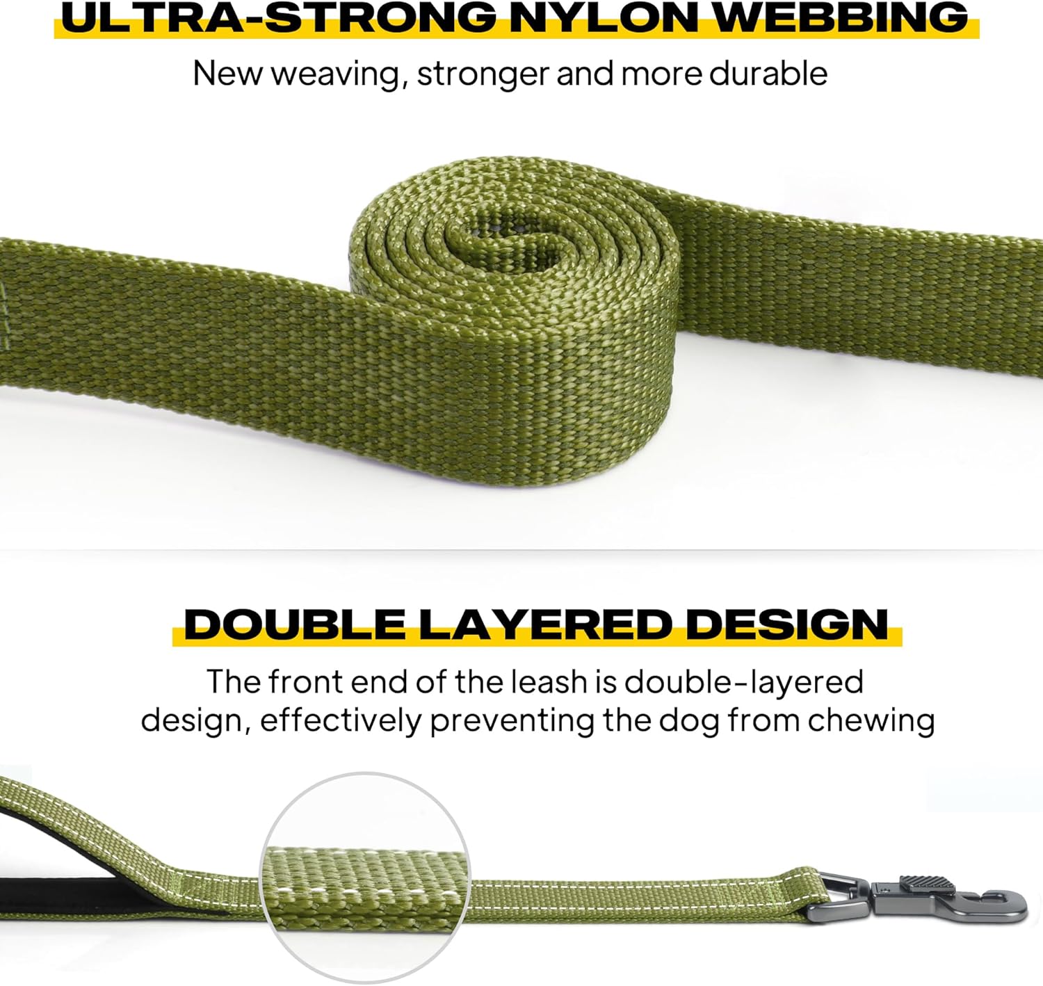 Fida 4 FT Heavy Duty Dog Leash with 2 Comfortable Padded Handles, Traffic Handle & Advanced Easy Snap Hook, Reflective Walking Lead for Large, Medium & Small Breed Dogs, Green - Happypetzone.online - Image 3