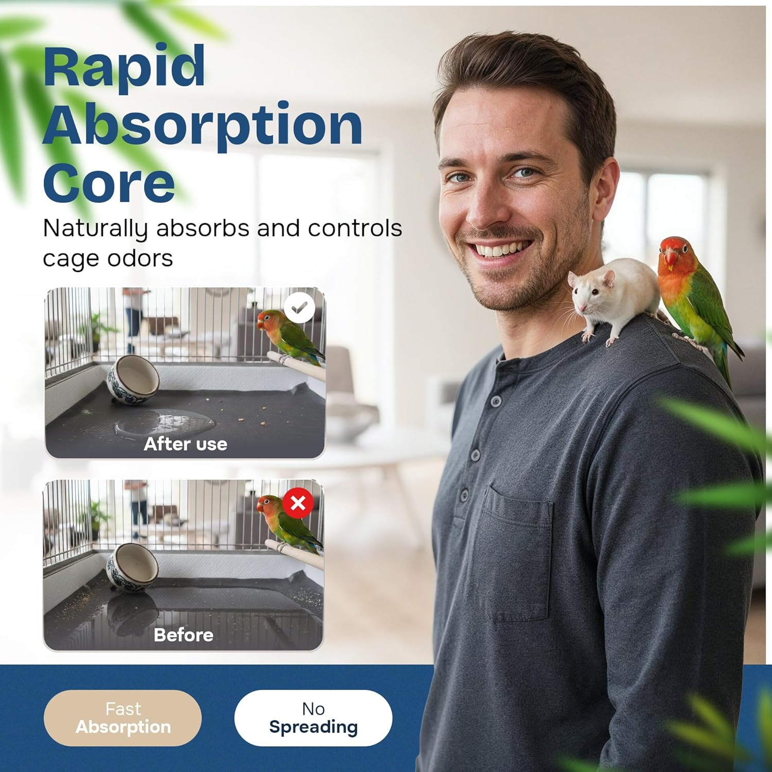 PHOBA Bamboo Charcoal Bird Cage Liners, 18''x24'', 100Sheets, Bamboo Charcoal Odor Control Papers, Super Absorbent Disposable Tray Mats for Parrots, Parakeets, Cockatiels. - Happypetzone.online - Image 9