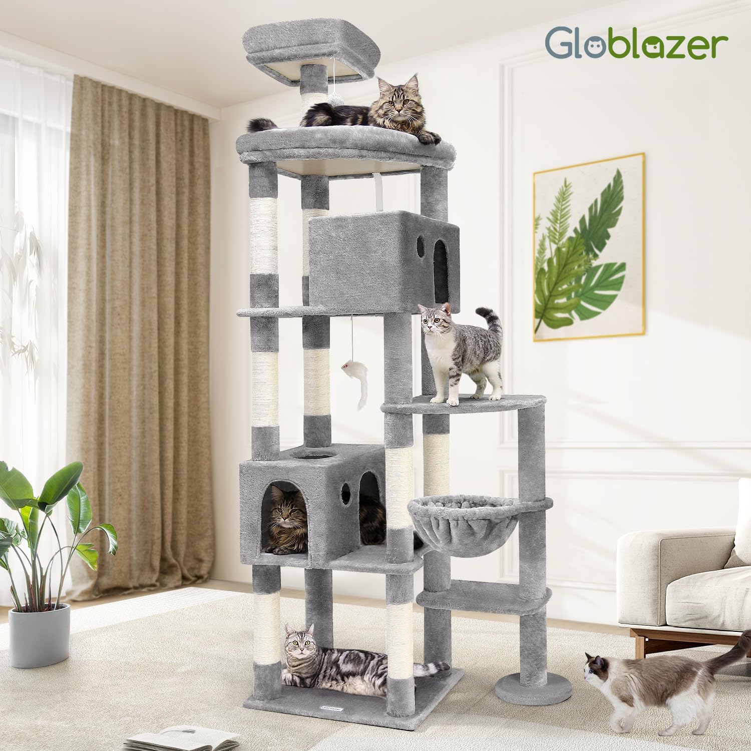 Globlazer Giant Cat Tree, 83 inch Cat Tree for Indoor Cats Large Adult, XXL Cat Tower with 9 Scratching Posts for 20lb+ Heavy Duty Large Adult Cats, F83, Light Grey - Happypetzone.online - Image 7