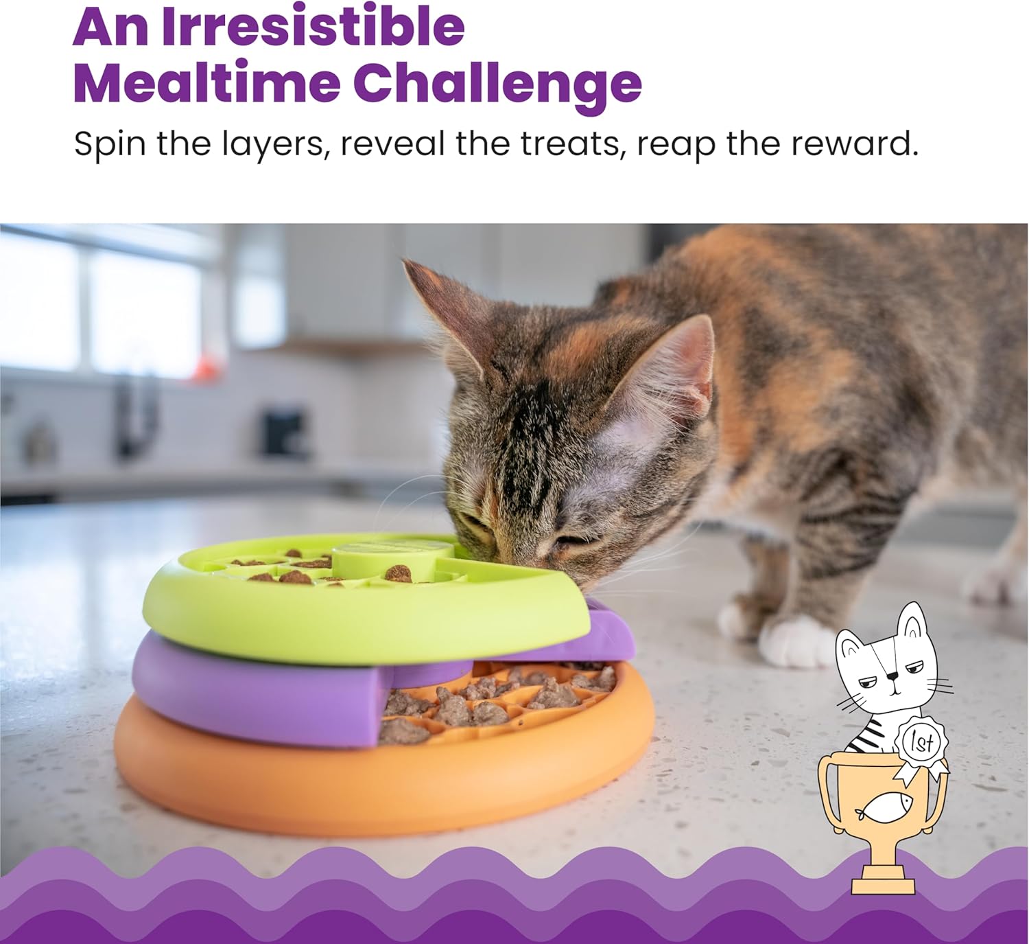 Catstages Kitty Lickin' Layers Interactive Cat Slow Feeder Treat Puzzle Toy, Dry or Wet Food, Mental Stimulation, Foraging Toy with 80+ Compartments - Happypetzone.online - Image 2