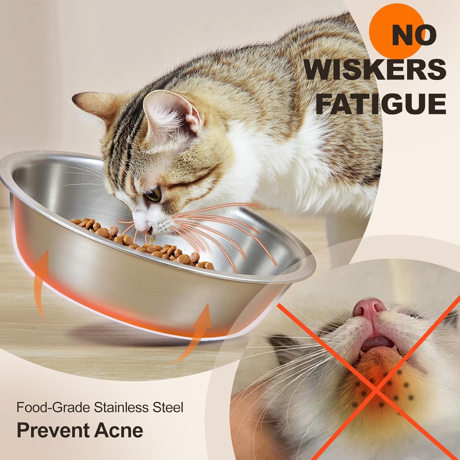 Cat Food Bowl for Indoor Cats - Elevated Stainless Steel Water Bowl, Tilted Raised Kitten Dish Set for Whisker Friendly and Anti Vomit, Feeding Station for Puppy and Pet - Happypetzone.online - Image 3