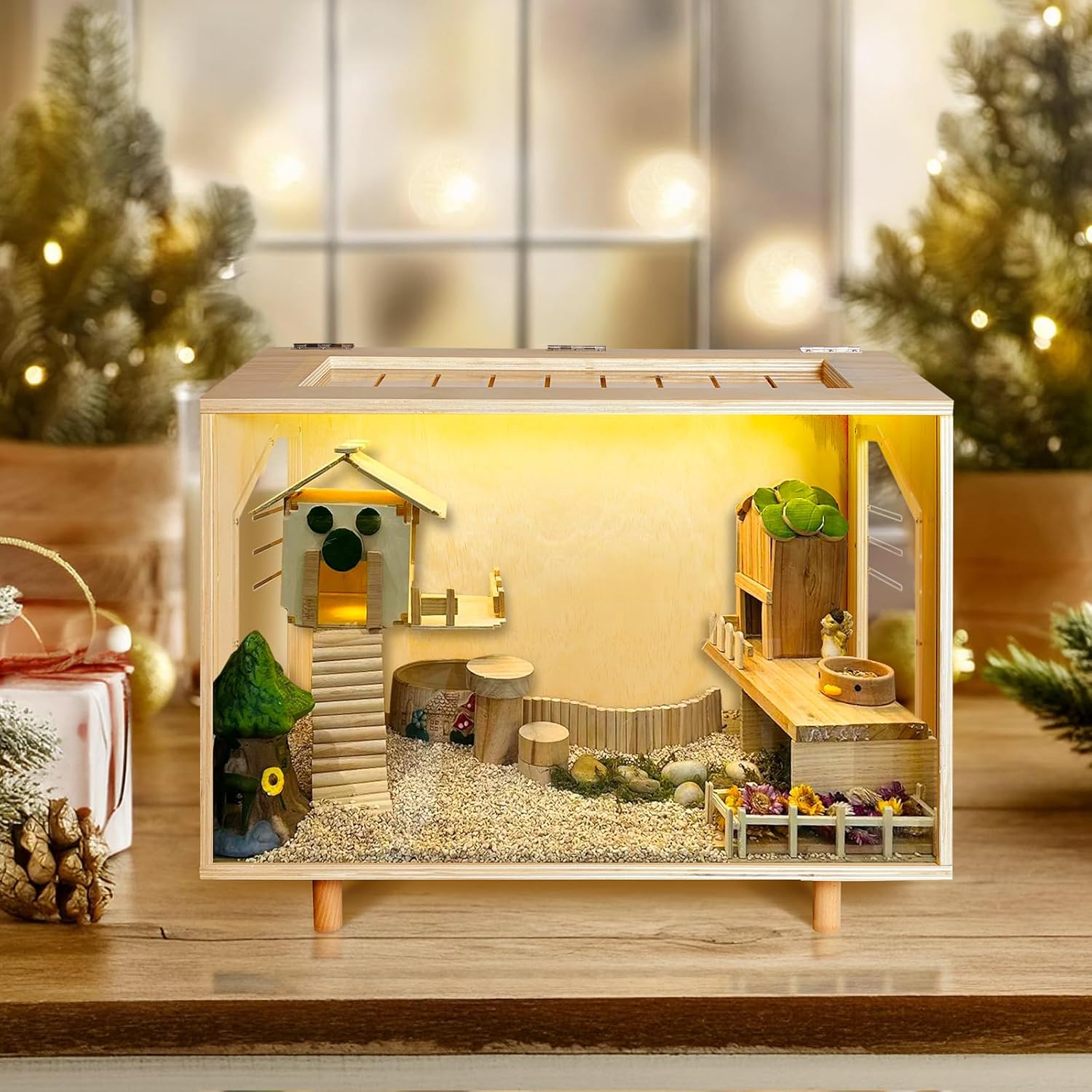 Wooden Hamster Cage - 24 inch Guinea Pig Cage Clear Small Animal cage with Open top Hamster Habitat Wooden Frame with Acrylic Panel - Happypetzone.online - Image 6