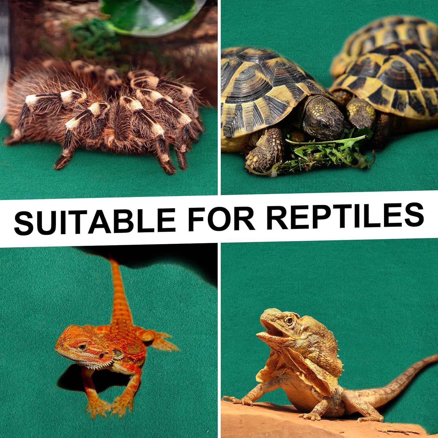 Haull 4 Pcs 24 x 47 Reptile Carpet Pet Terrarium Floor Liners Bedding Substrate Liner Supplies Reptile Cage Mat Tank Accessories for Lizard Bearded Dragon Tortoise Snake Leopard (Green) - Happypetzone.online - Image 3