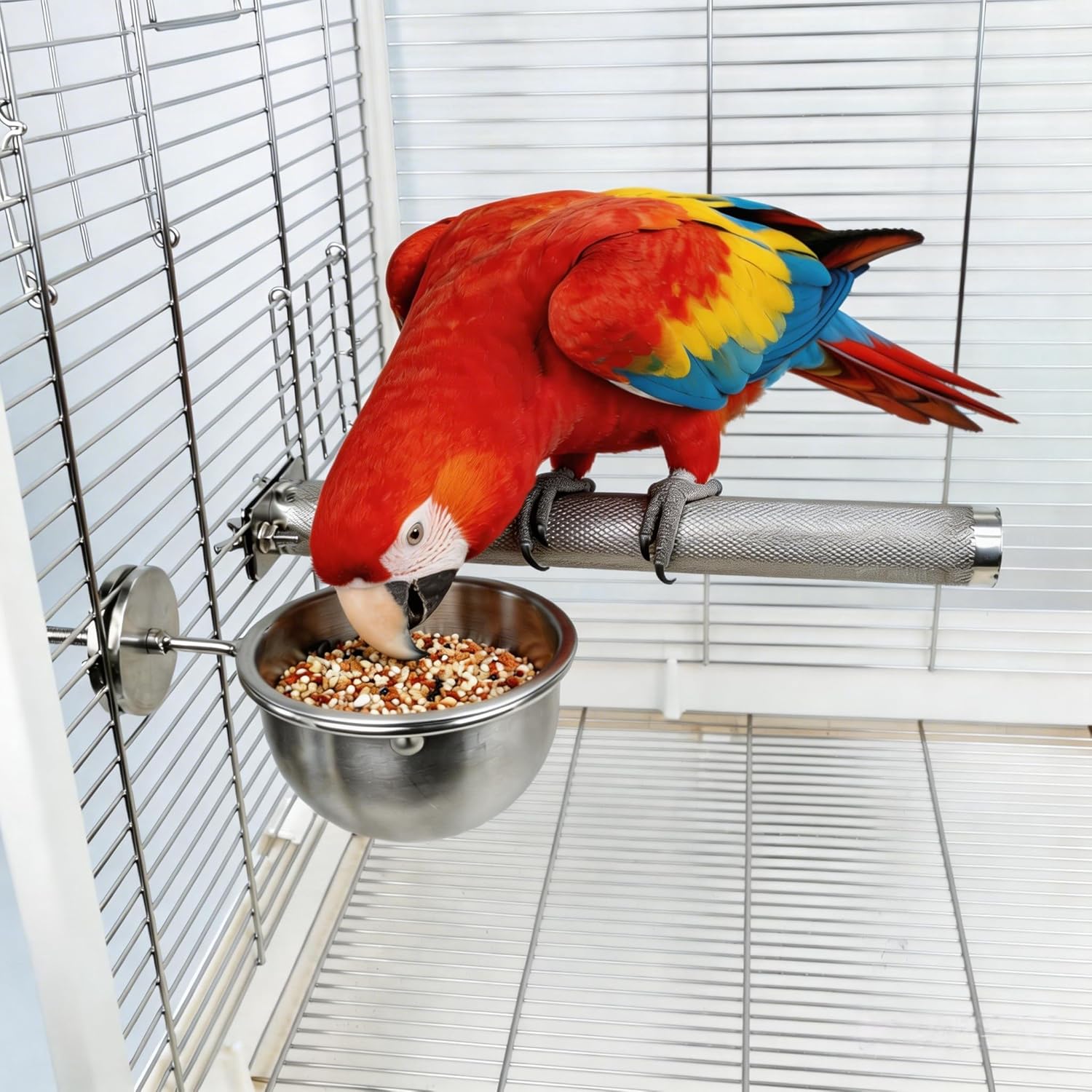 AOTU Anti-Snatch Stainless Steel Parrot Feeding Cups with Locking Buckle - Bird Food & Water Bowls, Bird Cage Accessories for Cockatiel, Conure, Budgie, Macaw, Gray Parrot & Small Pets (L) - Happypetzone.online - Image 2