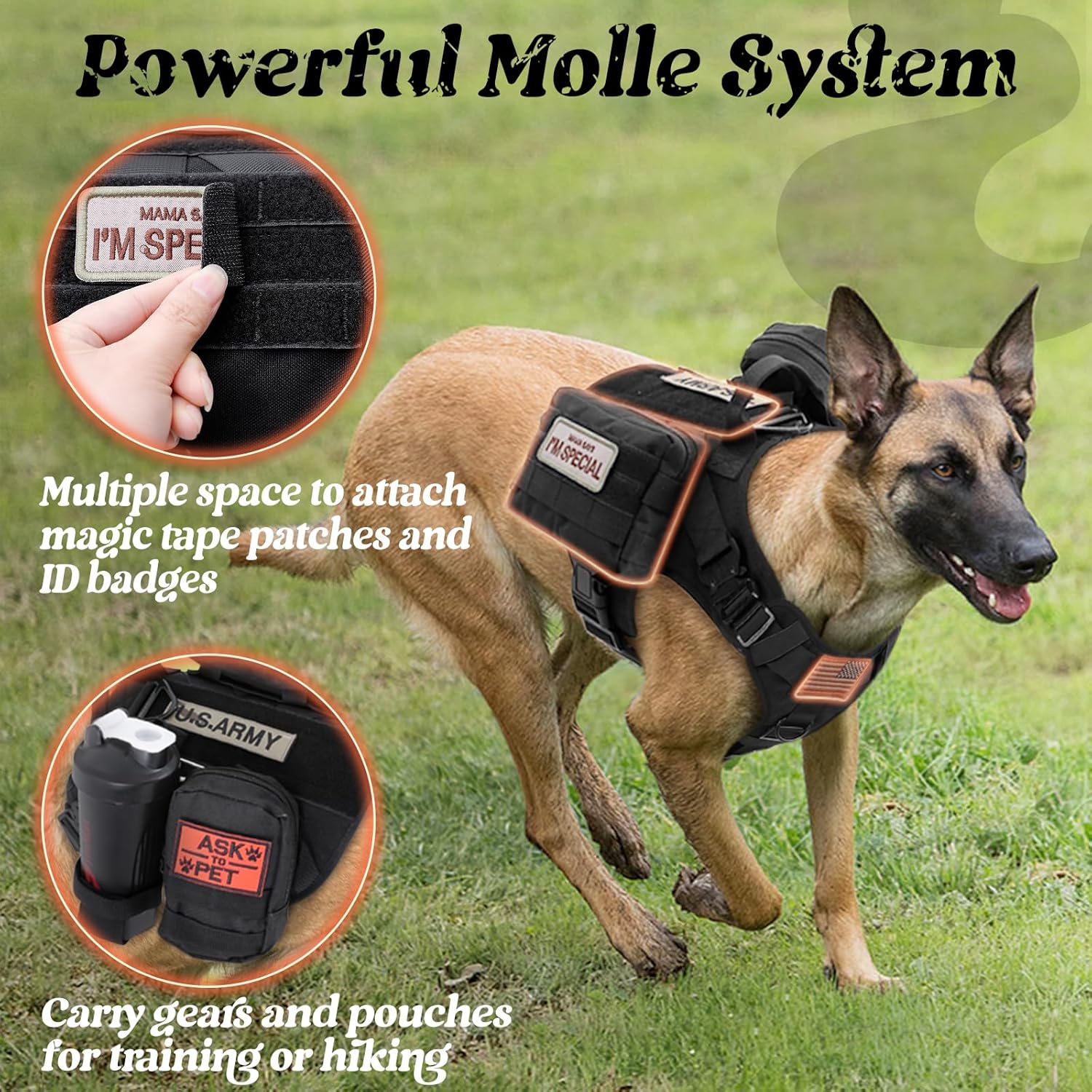 rabbitgoo Tactical Dog Harness for Large, Heavy Duty Pet Harness with Handle, No-Pull Service Vest Large Breed, Adjustable Military Dog Vest for Training Hunting Walking, Black, L - Happypetzone.online - Image 5