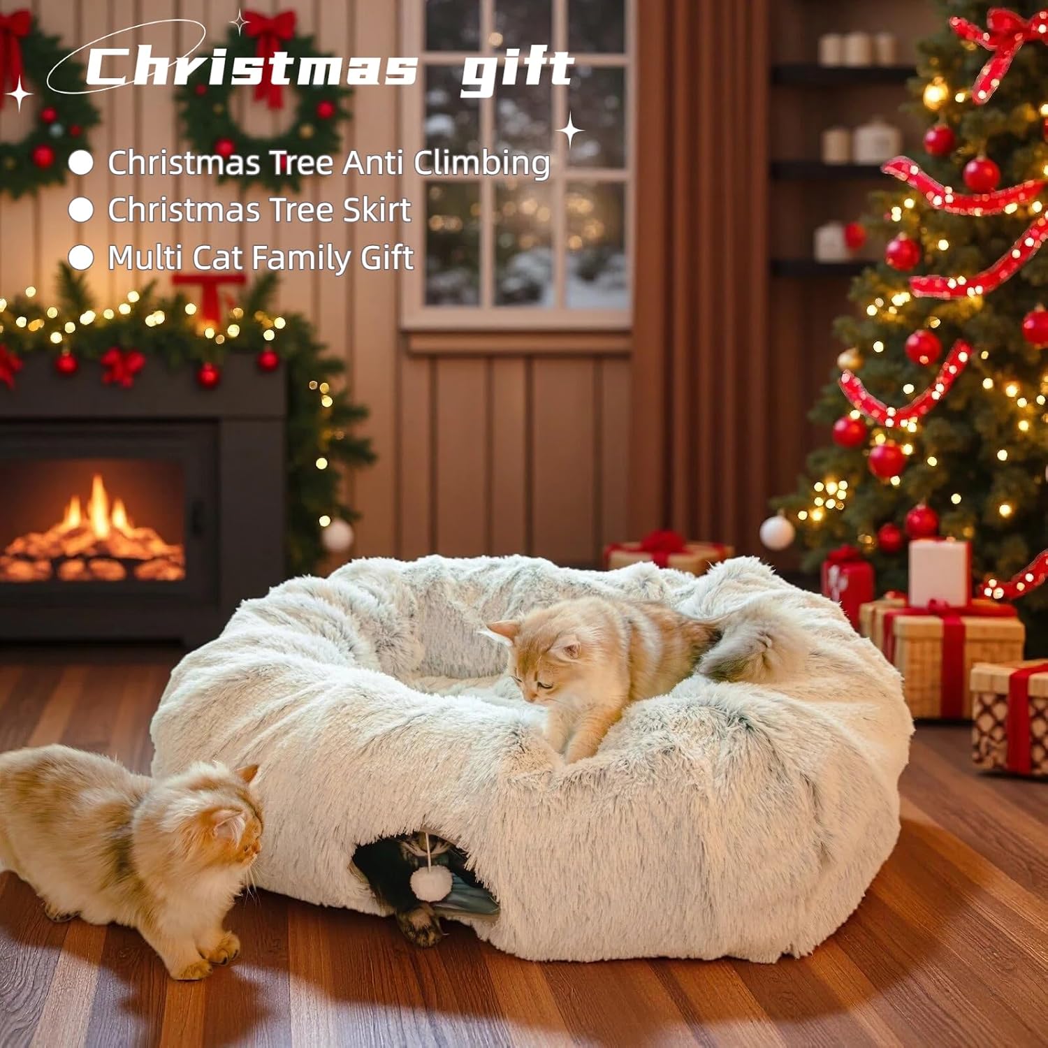 XxingSheep Extra Large Cat Tunnel Bed for Indoor Cats Peekaboo Cat Cave Donut with Center Mat - Happypetzone.online - Image 2