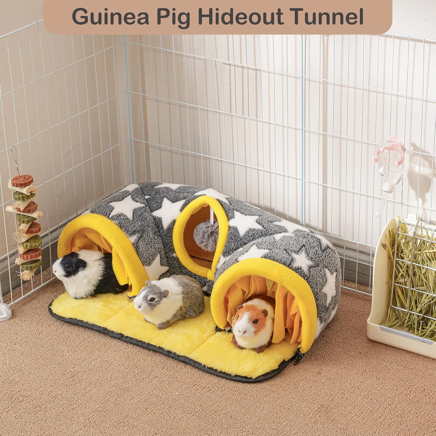 Avont Guinea Pig Hideout Tunnel, Large Hideaway Play Tube Toys Mat for Small Animal Dwarf Rabbits Bunny Chinchillas Hamsters Hedgehogs Ferrets Bearded Dragons and Rats -Star - Happypetzone.online - Image 2