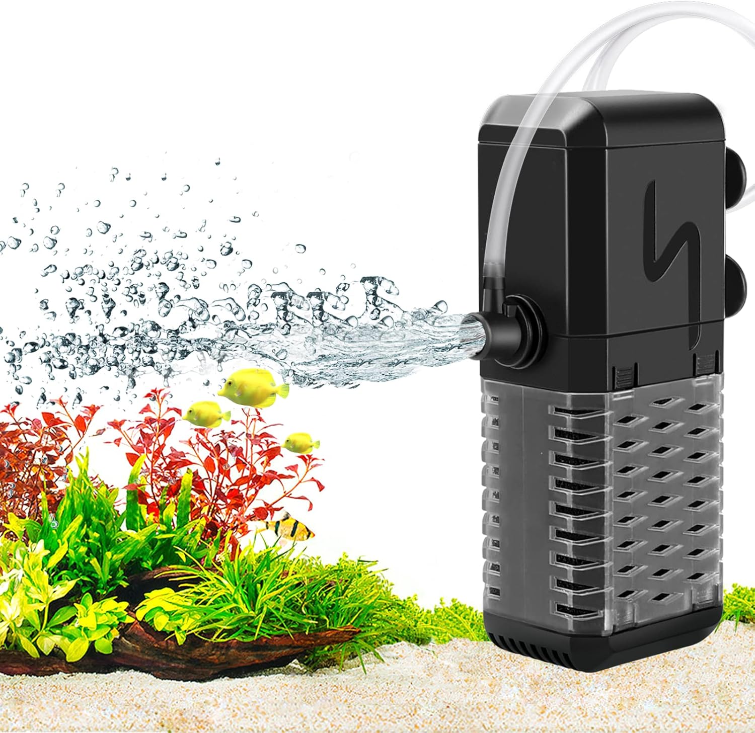AQQA Aquarium Filter, Submersible Power Fish Tank Filter with Rainwater Aerator System Adjustable Water Flow Design, Ultra Silent Biochemical Sponge Filtration Up to Fish Tank 50 Gallon (6W-158GPH) - Happypetzone.online - Image 2