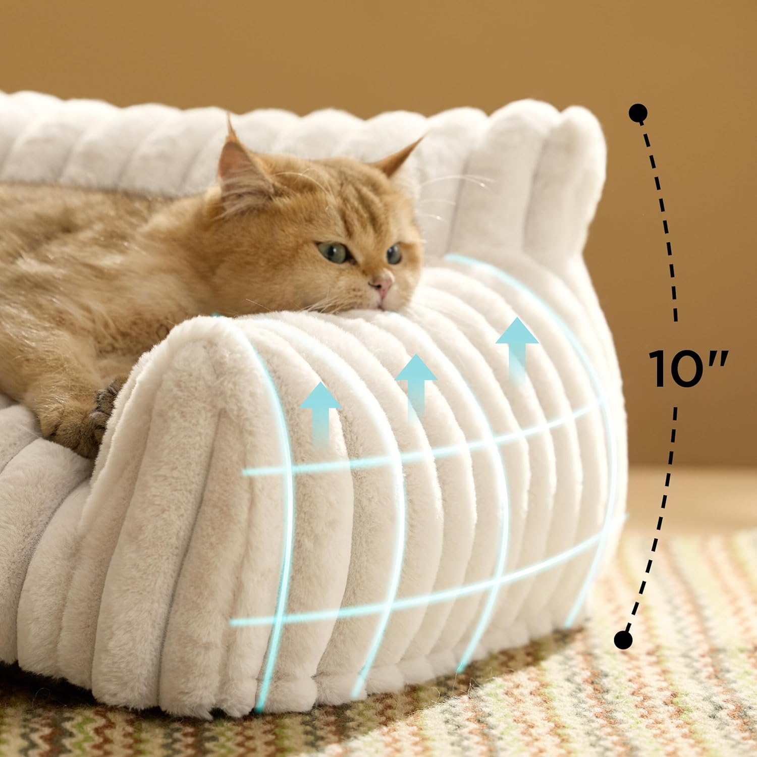 Bedsure ComfyFleece™ Cute Cat Couch for Pets - As Seen on TV on Good Day New York, Fuzzy Cats beds for Indoor Cats with Removable Washable Cover, Supportive Pet Sofa, 24inch, Cream - Happypetzone.online - Image 2