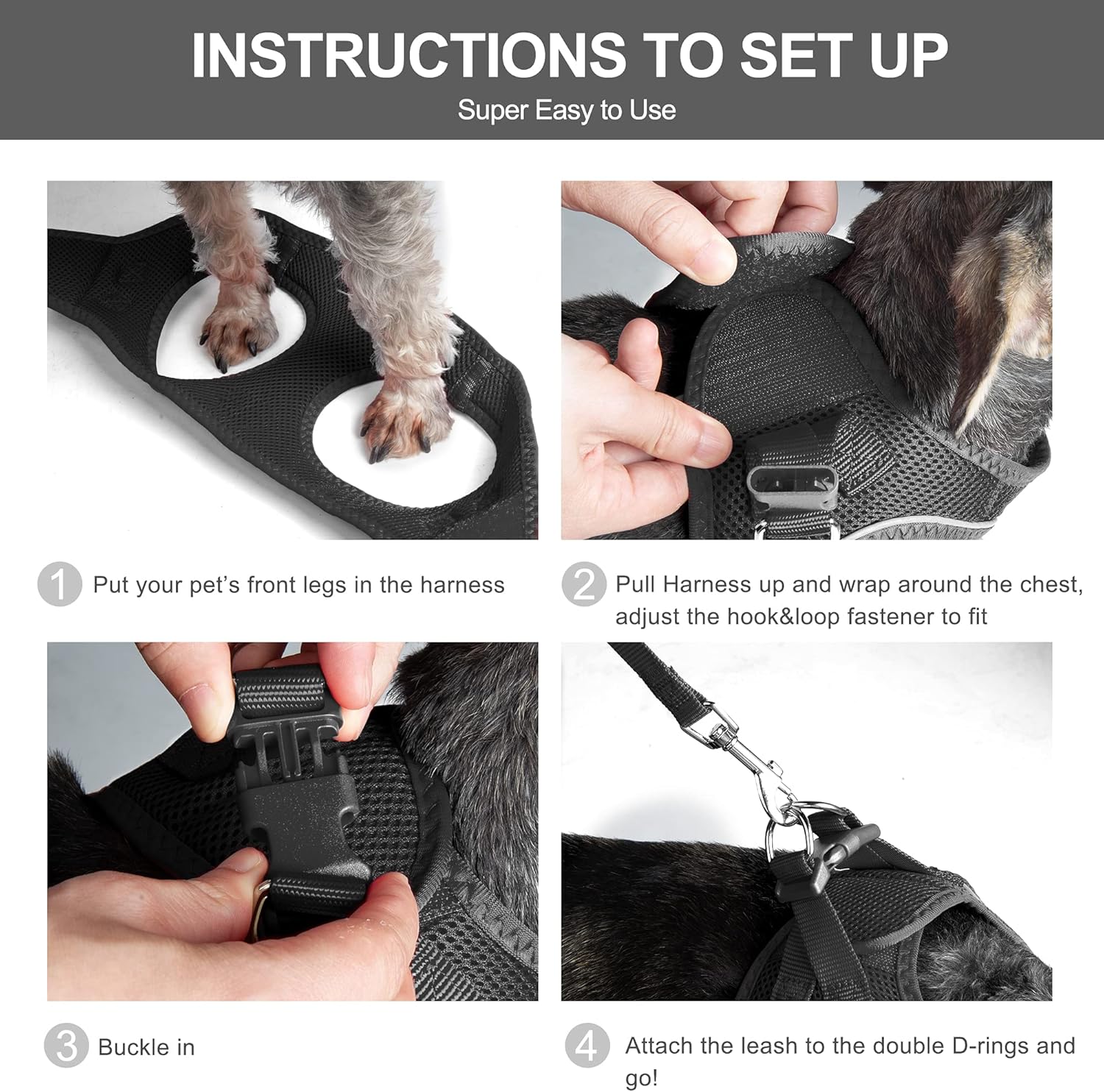 Fida Cat Harness and Leash Set for Walking Kitten and Puppy, Escape Proof Kitten Harness with Breathable Lightweight Soft Mesh, Adjustable Reflective Step-in Design for Kitten and Puppy.(XXXS, Black) - Happypetzone.online - Image 5