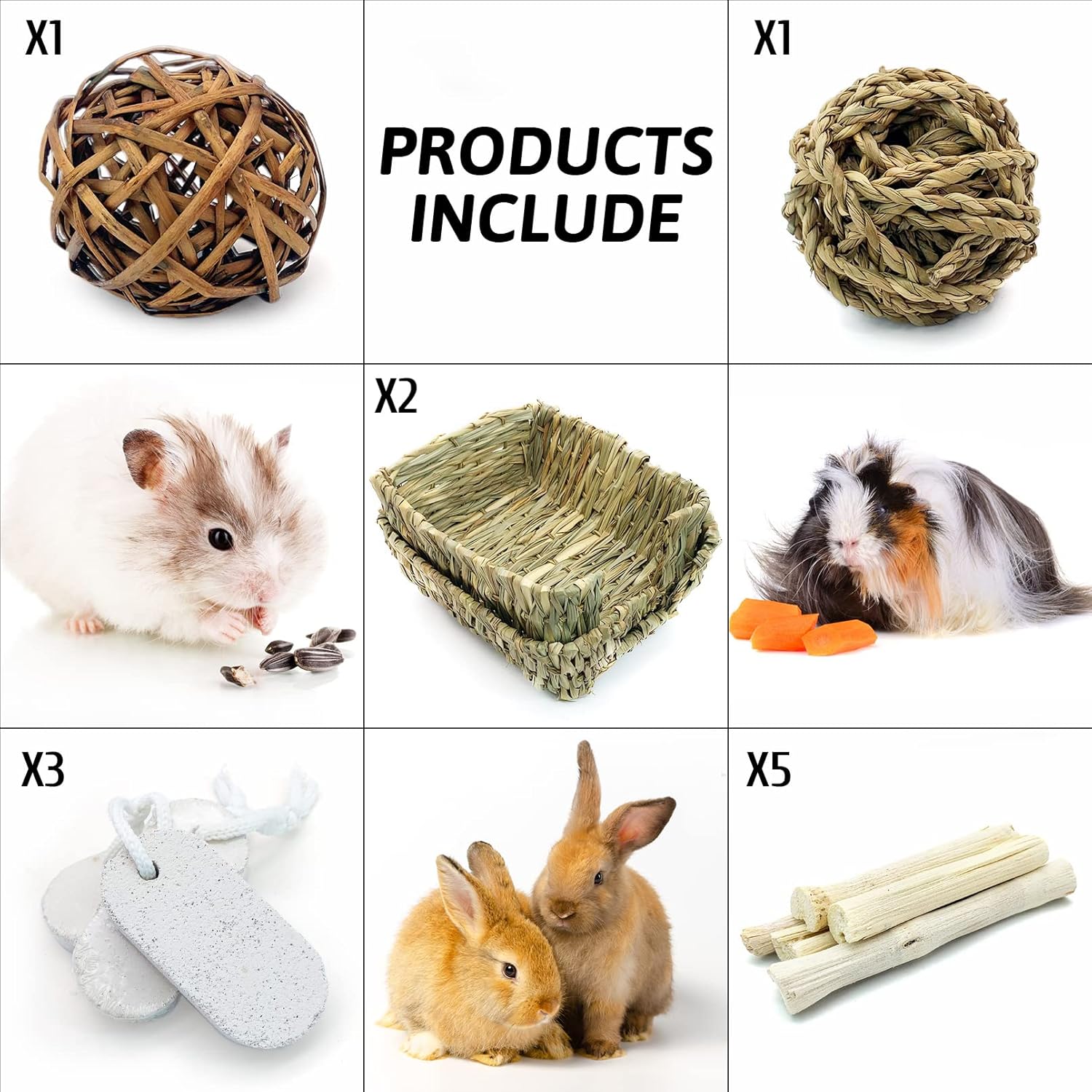 Hamiledyi Rabbit Grass Bed for Bunny, 12 Pcs Pet Bunny Chew Toys Natural Hand-Made Woven Hay Mat Hamster Grass Basket Small Animals Bedding for Guinea Pig Chinchilla Ferret Gerbil Rat - Happypetzone.online - Image 2