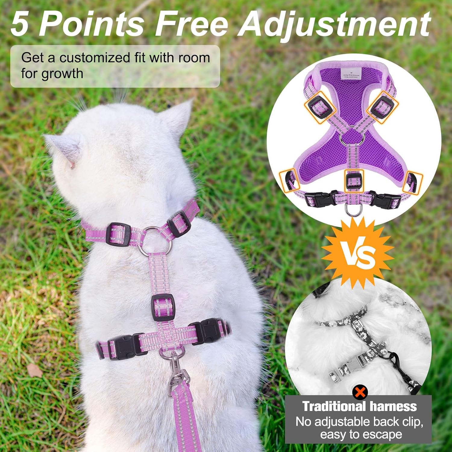BEAUTYZOO Cat Harness and Leash Set for Walking Escape Proof, Neck Release Adjustable Harness for Kitten Puppy Small Medium Large Cats, Soft Cute Easy Control Small Cat Harness for Cats Boy and Girls - Happypetzone.online - Image 4