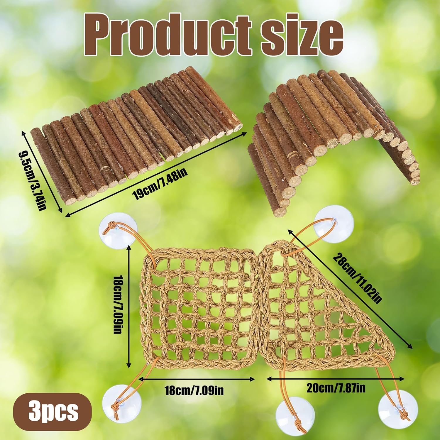 3PC Reptile Hammock, Bearded Dragon Hammock, Climbing Set with Wooden Ladder, Ideal for Reptile Habitat Enrichment, Includes Triangle and Square Pads for Lizards, Geckos, Tortoises - Happypetzone.online - Image 2