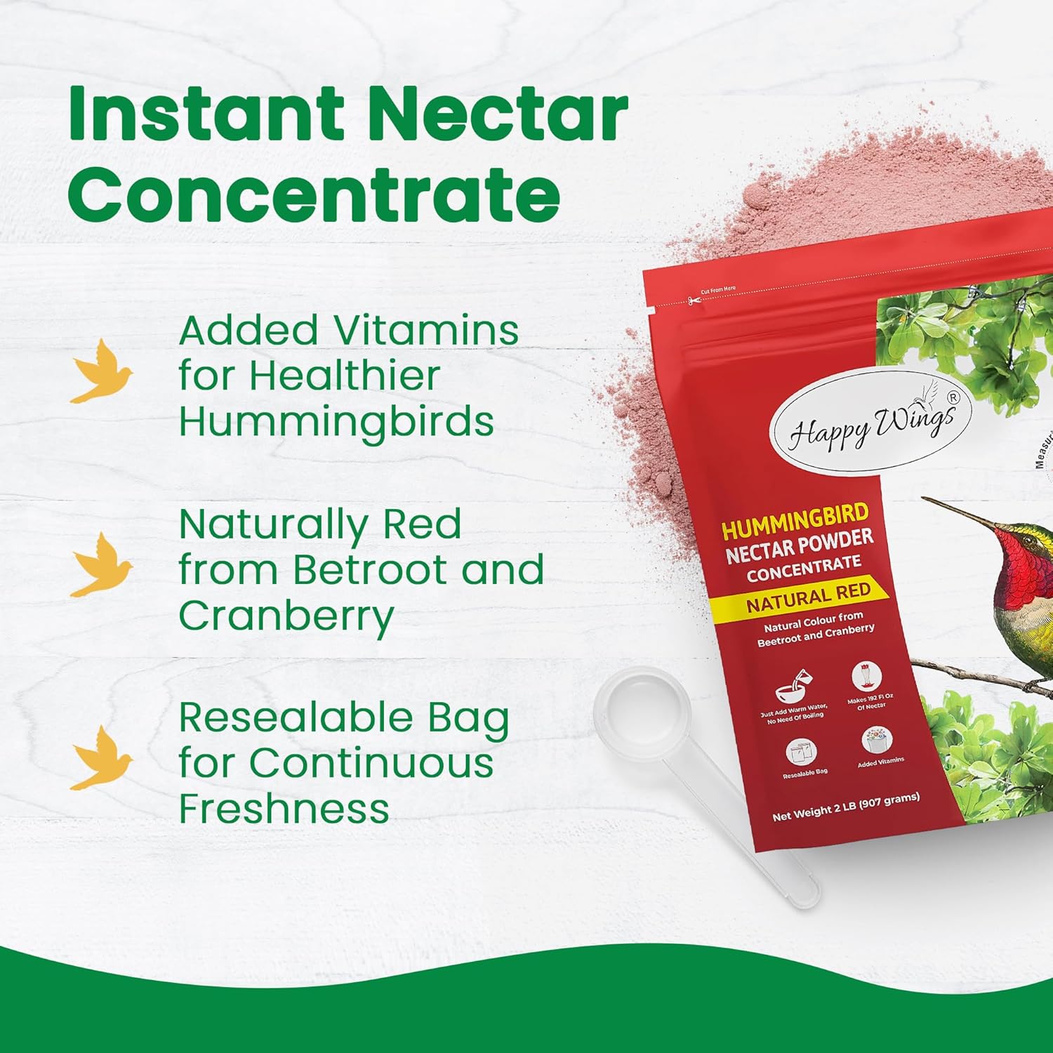 Happy Wings Hummingbird Nectar Powder Concentrate Combo, 2 lb (32 Ounce) - 2 Pack I Natural Red - Happypetzone.online - Image 2