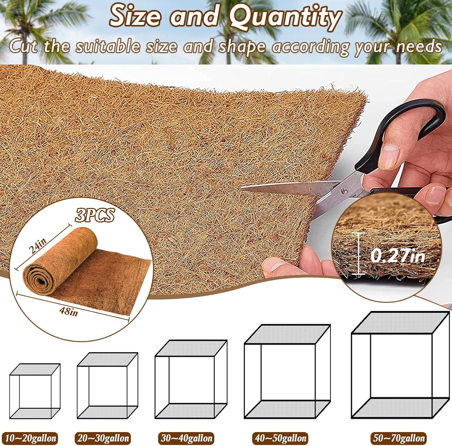 ZeeDix 3 Rolls Reptile Carpet, 24 x 48 inches Natural Coconut Fiber Liner Mat Flooring Accessories for Reptile Tank - Bearded Dragon Tortoise Lizard Turtle Snake Leopard Gecko Substrate Bedding - Happypetzone.online - Image 3