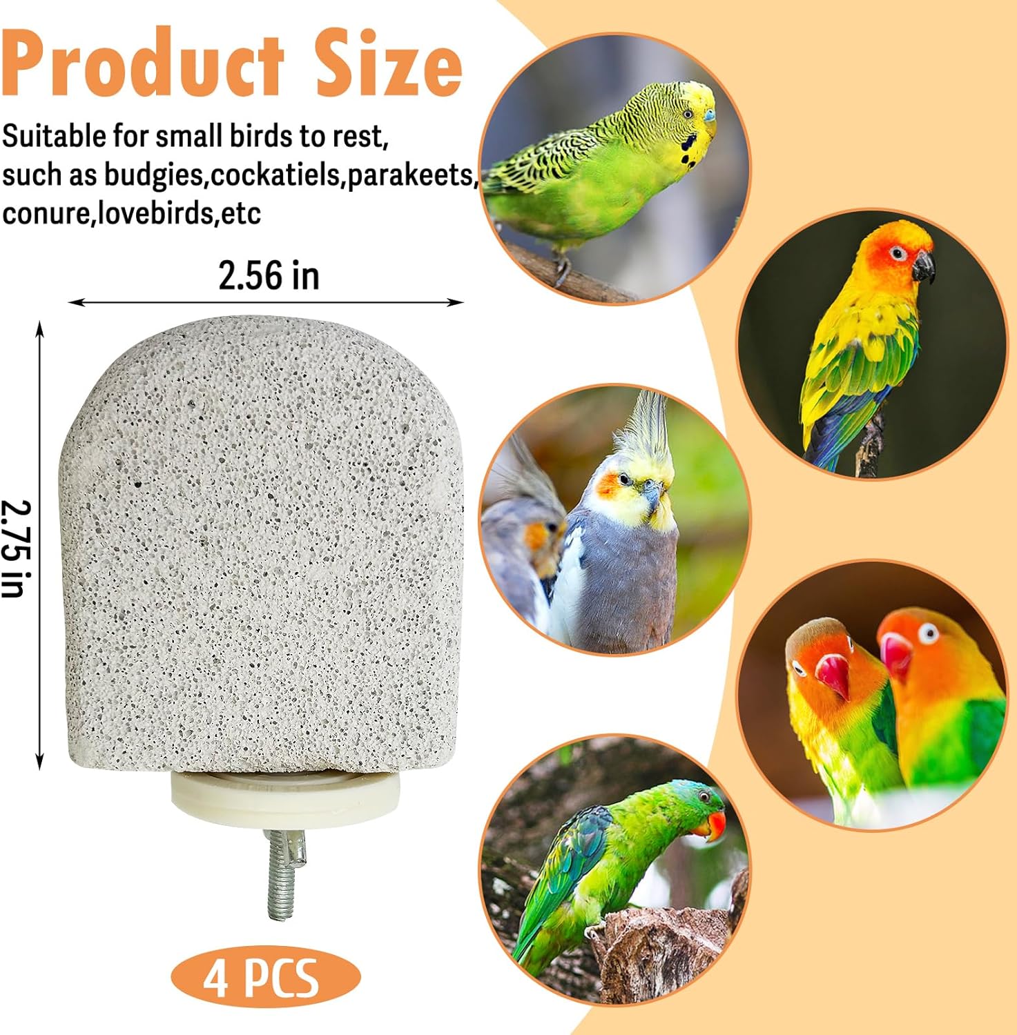 PINVNBY 4 PCS Bird Perch Stands Parrot Calcium Perch Beak Grinding Stone Foot Claws Trimmer Parakeet Platform Parrot Chewing Toys for Small Medium Cockatiel Conure Lovebird Finch - Happypetzone.online - Image 2