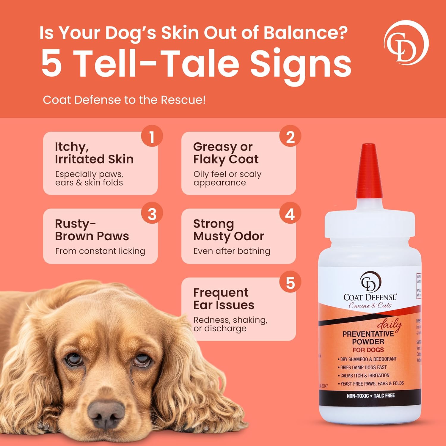 COAT DEFENSE Daily Preventative Powder | Made in USA | 4.2oz Precision Point Waterless Dog Shampoo & Pet Deodorizer for Smelly Dogs | Provides Anti Itch Relief | Dog Shampoo for Dry Itchy Skin - Happypetzone.online - Image 4