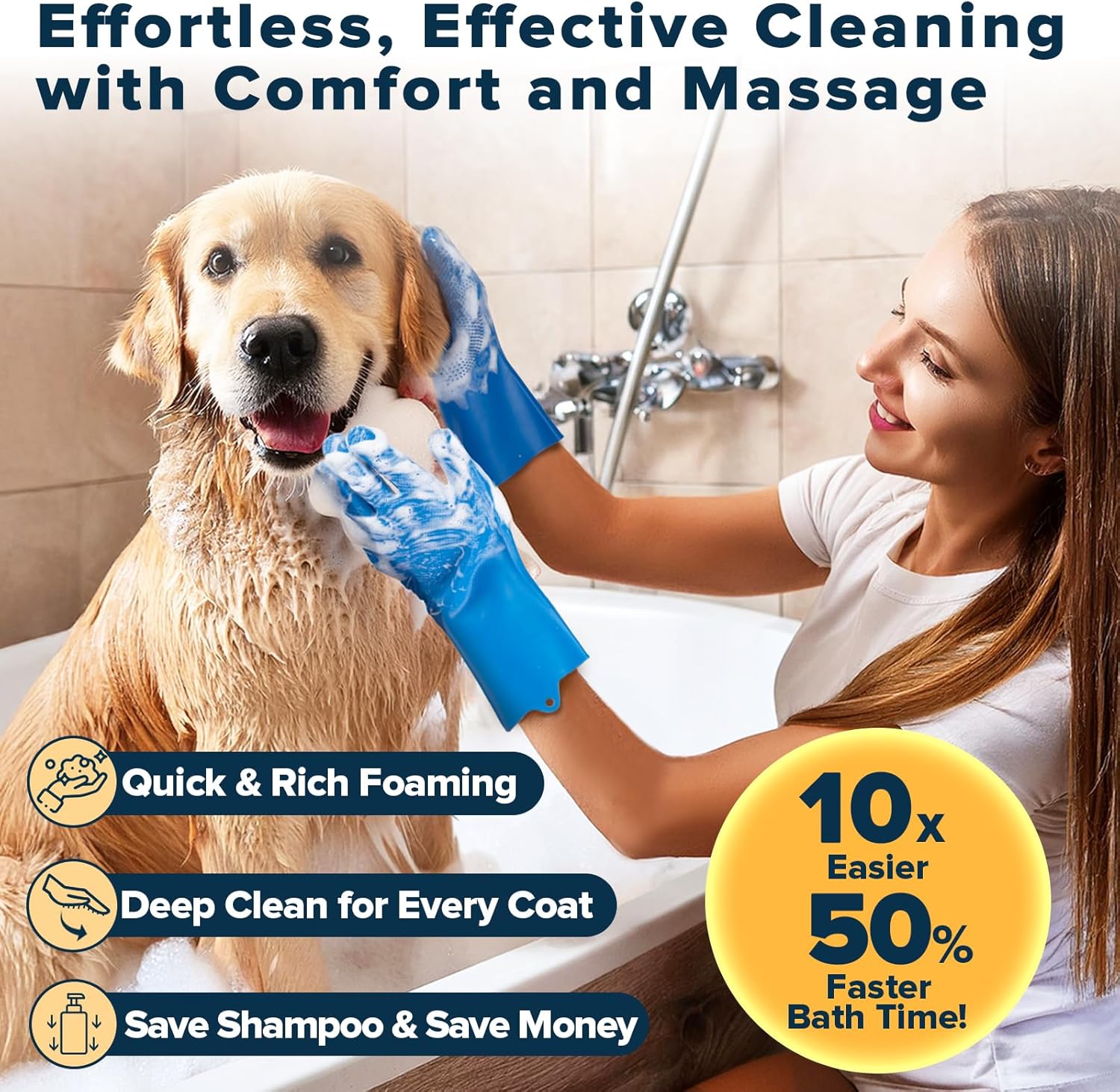 Augwind 6PCS Pet Grooming Kit for Dogs,Cats and Horses | Dog Washing Gloves | Dog Bath Brush | Dog Bath Gloves | Dog Shampoo Brush | Pet Grooming Gloves | Dog Bath Supplies (Navy Blue) - Happypetzone.online - Image 2