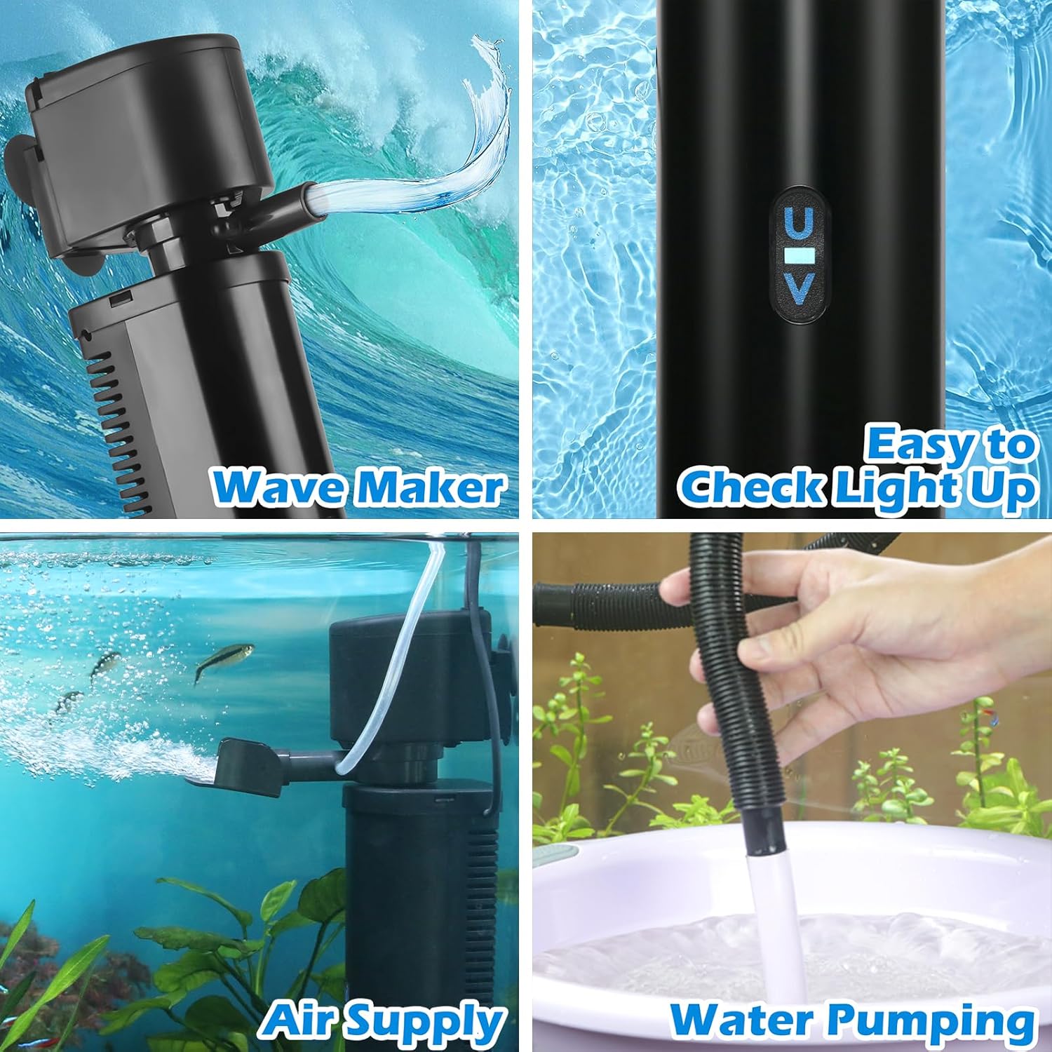 Aquarium Filter for 40-150 Gallon Tank, U-V Fish Tank Green Clean Machine Submersible Powerful Pump Canister Filter 400GPH for Pond Turtle Tank Saltwater Freshwater Crystal Clear Green Killing - Happypetzone.online - Image 5