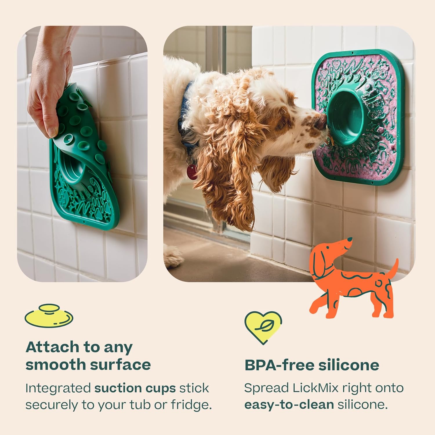 WOOF LickMat - Easy-to-Clean Lick Mat for Dogs - Slow Feeder Mat with Non-Slip Design - BPA-Free Silicone Lick Mat - Interactive Dog Toys - Green - Happypetzone.online - Image 4