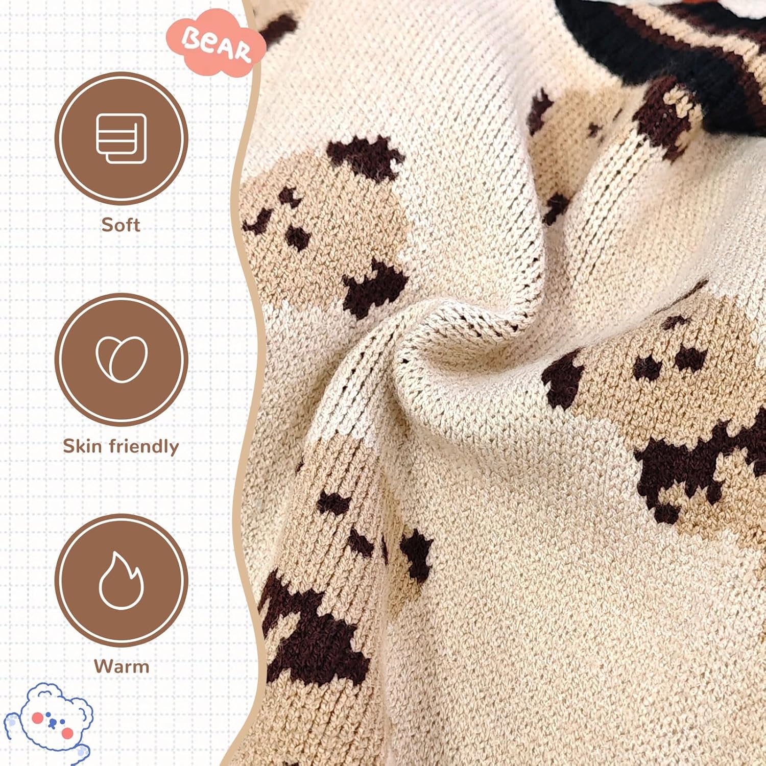 ABRRLO Small Dog Sweaters Cute Bear Dog Cardigans Clothes for Small Medium Dogs Boy Girl Puppy Cat Knitting Cardigan Outfits Dogs Autumn Coats Warm Pet Doggy Clothes Soft Knitwear Apparel (Beige,M) - Happypetzone.online - Image 5