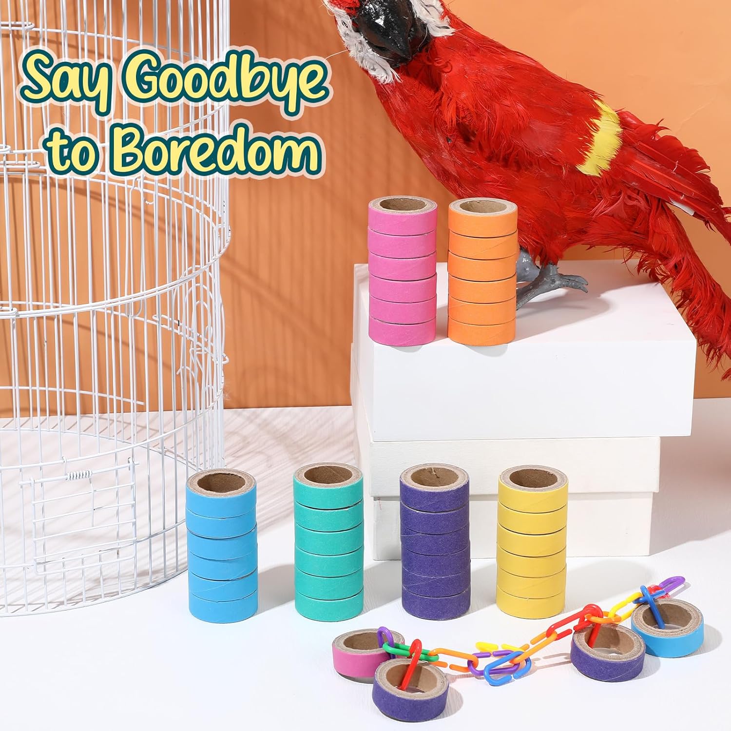 Skyygemm 36 Pcs Bagels Bird Toys Bulk for Parrots Cardboard Core Bird Toy Chewing Shredding Foraging Play Foot for Medium and Large Parrot Mini Macaws African Greys Cockatoos - Happypetzone.online - Image 4