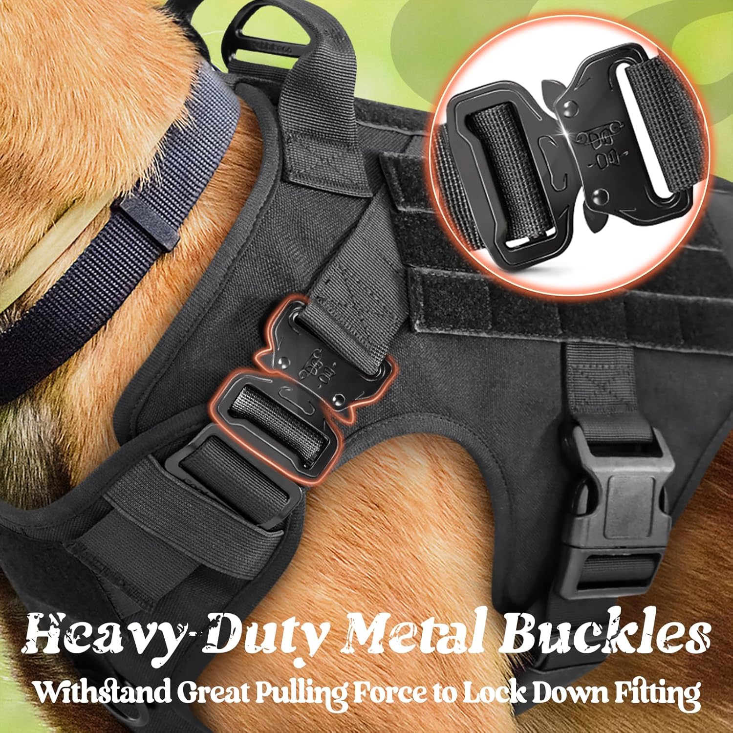 rabbitgoo Tactical Dog Harness for Large, Heavy Duty Pet Harness with Handle, No-Pull Service Vest Large Breed, Adjustable Military Dog Vest for Training Hunting Walking, Black, L - Happypetzone.online - Image 3