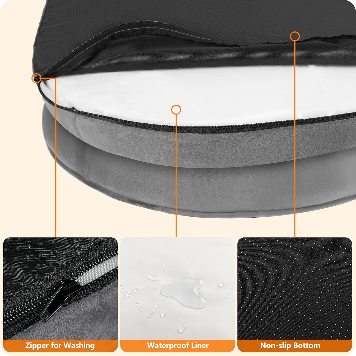 Dwanton Orthopedic Dog Bed for Medium Dogs with Gel Memory Foam, Waterproof Dog Sofa, Washable Pet Bed with Four Sided Bolster Cushion, Removable Cover & Non-Slip Bottom, 36", Dark Gray - Happypetzone.online - Image 6